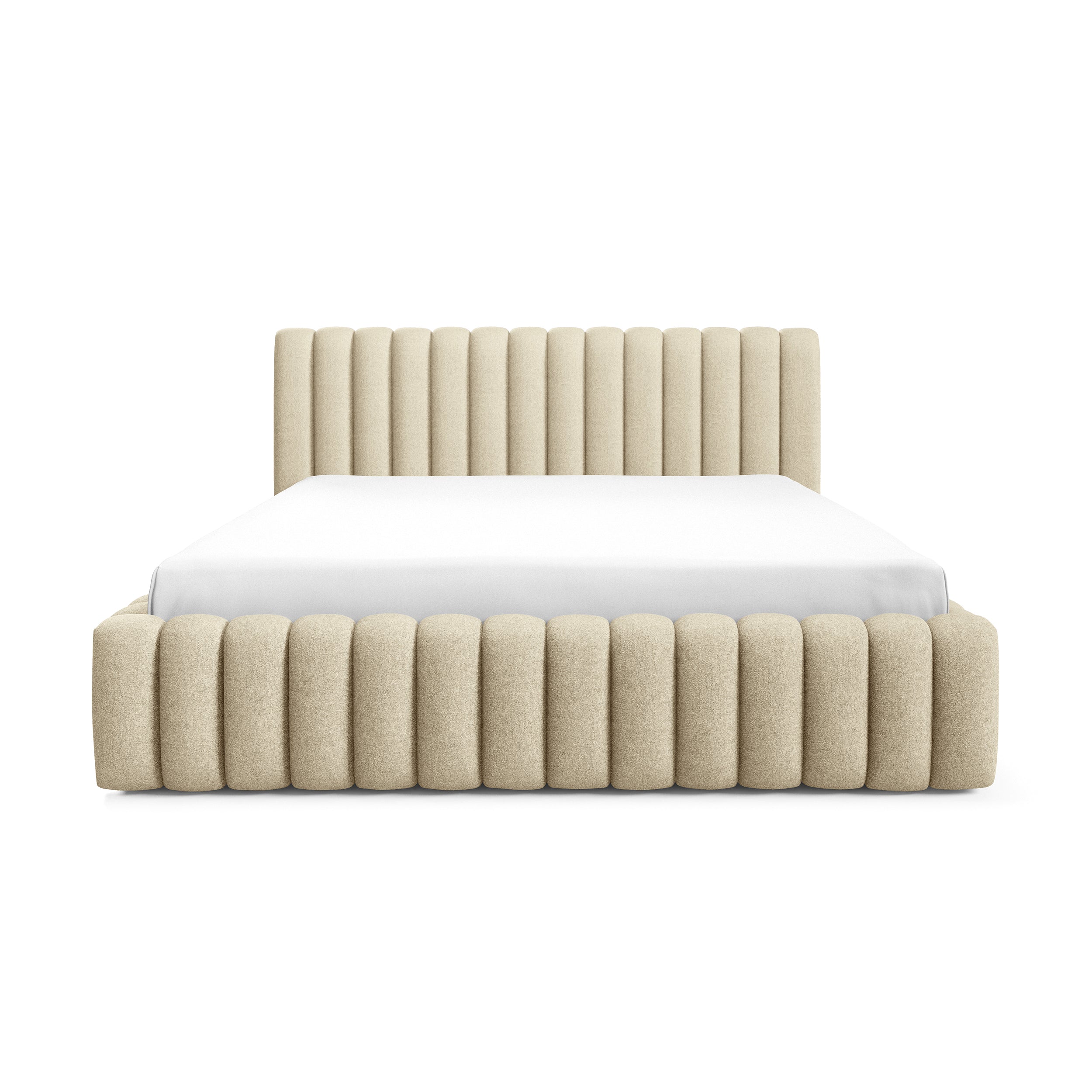 Upholstered bed with storage in a modern soft style, Doha fabric | Pastel