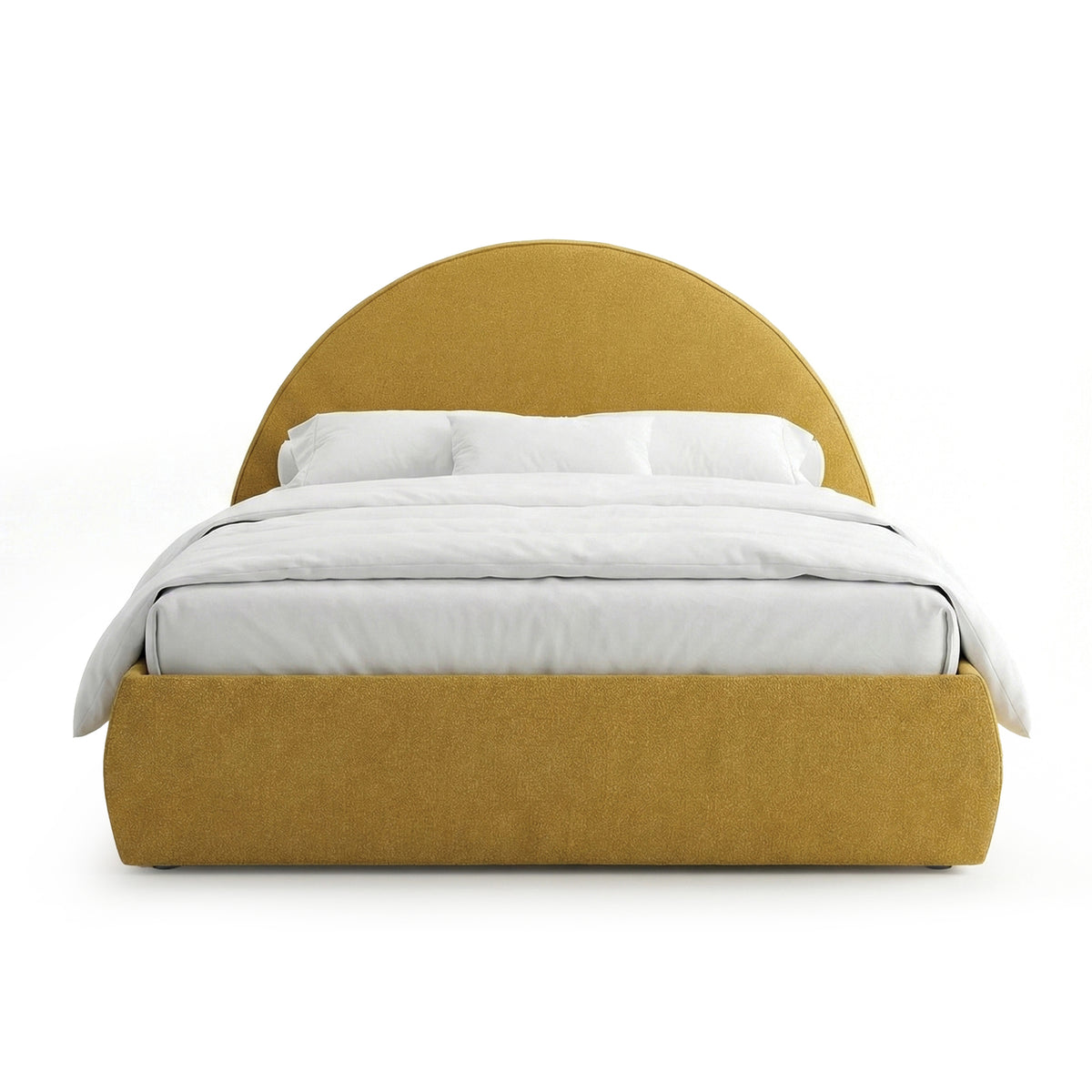 Upholstered Ottoman Bed with Storage and a Semicircular Headboard in Modern Style | Orizo