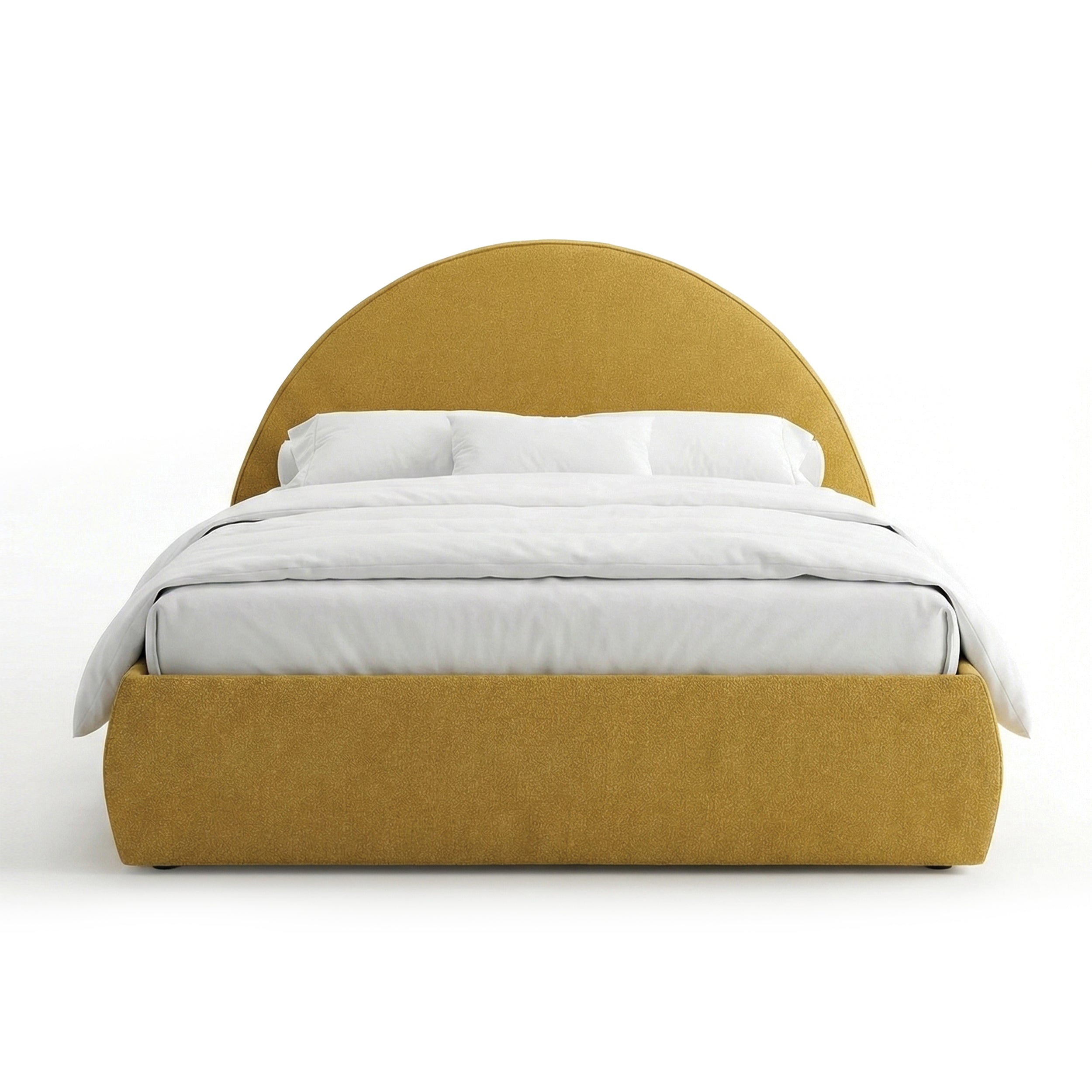 Upholstered bed with storage and a semicircular headboard in a modern style | Orizo