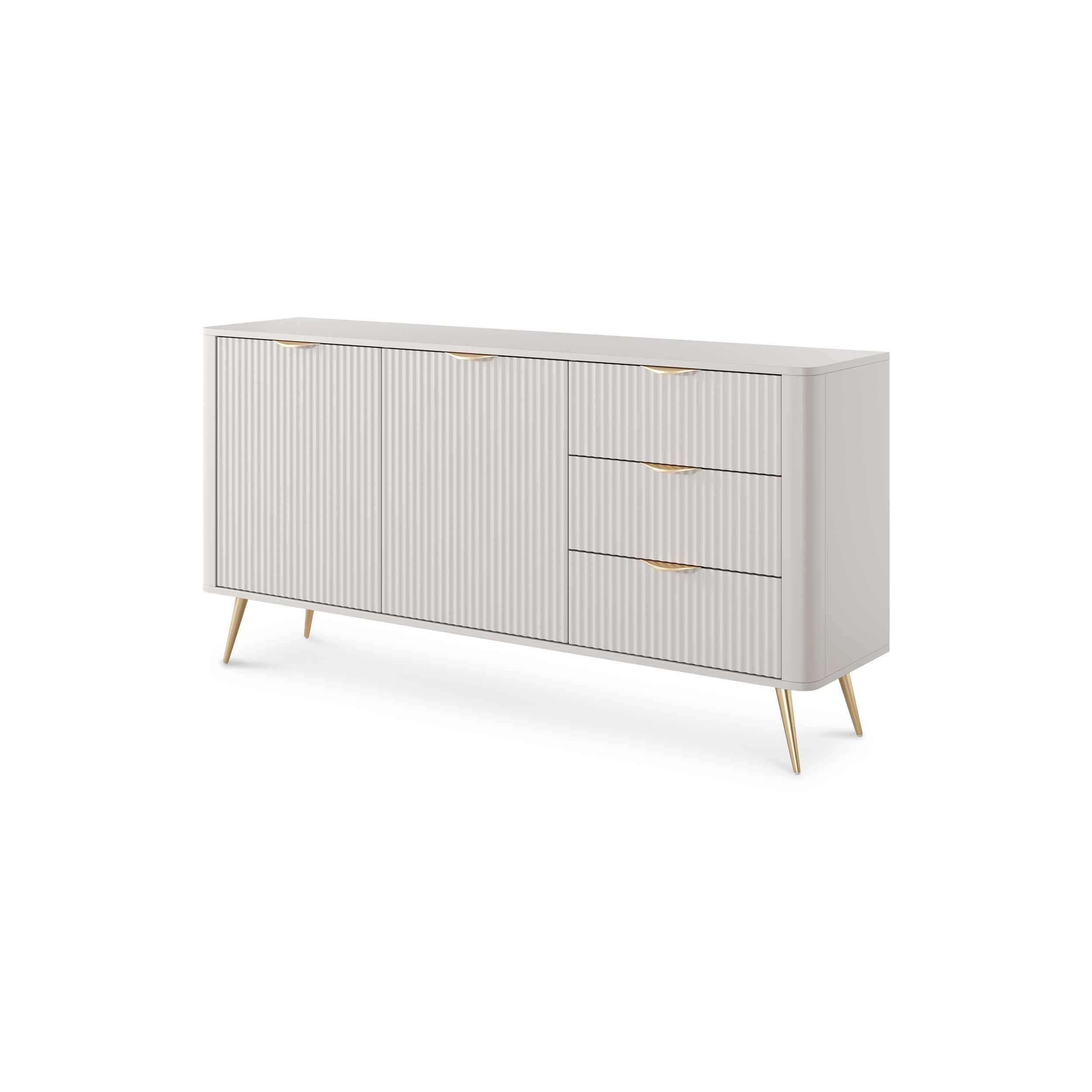 Komoda 163x81 z szufladami i drzwiami w stylu eleganckim | Laanti Beż
