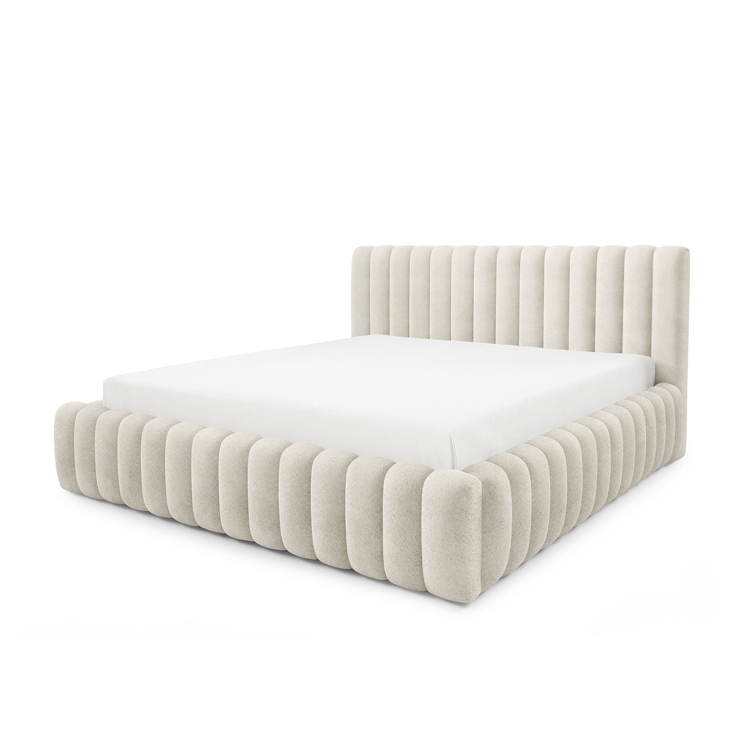 Upholstered bed with storage in a modern soft style, Coral fabric | Pastel