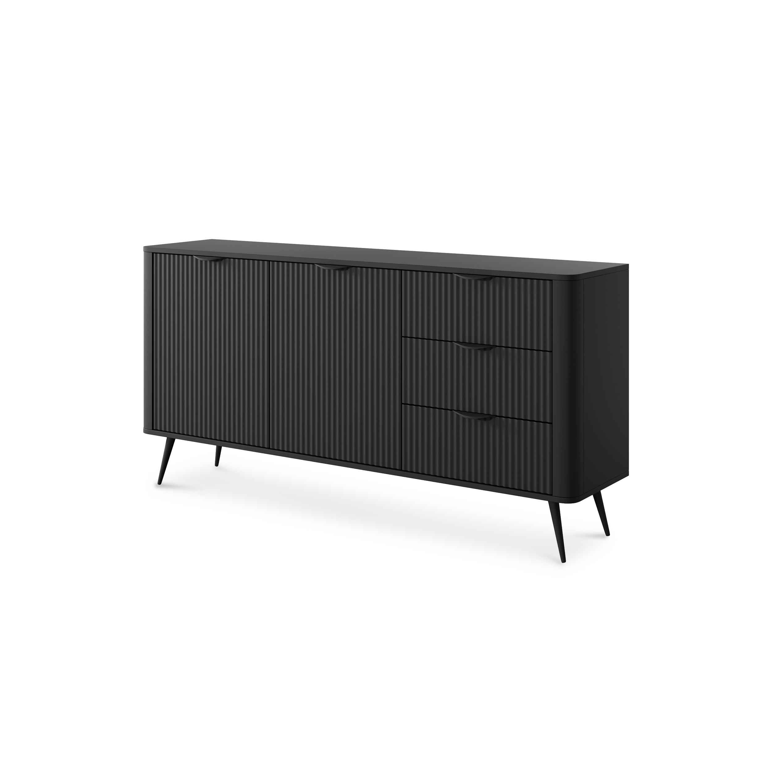 Komoda 163x81 z szufladami i drzwiami w stylu eleganckim | Laanti Czarny