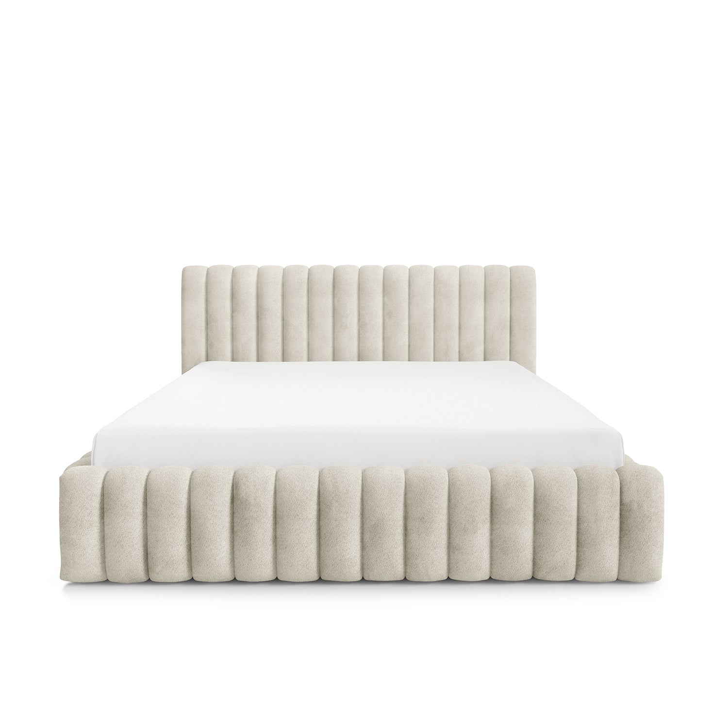 Upholstered bed with storage in a modern soft style, Coral fabric | Pastel