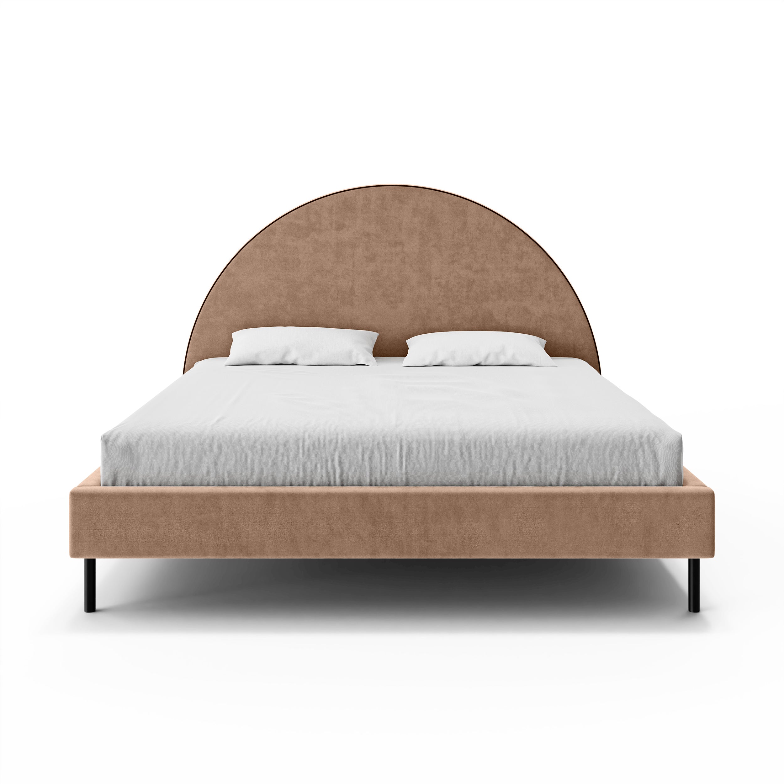 Upholstered bed with a semicircular headboard and storage in a soft modern style | Zora