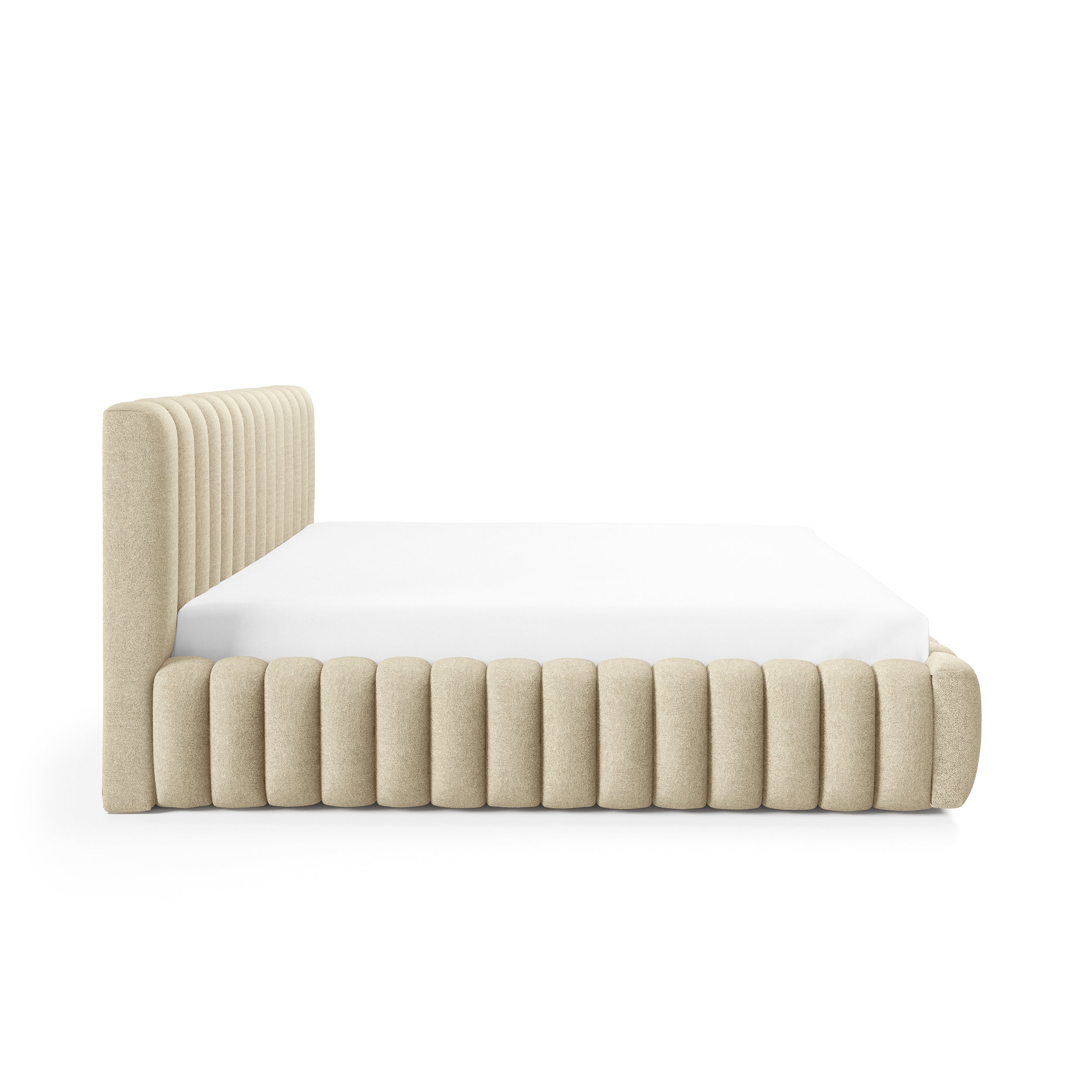 Upholstered bed with storage in a modern soft style, Doha fabric | Pastel