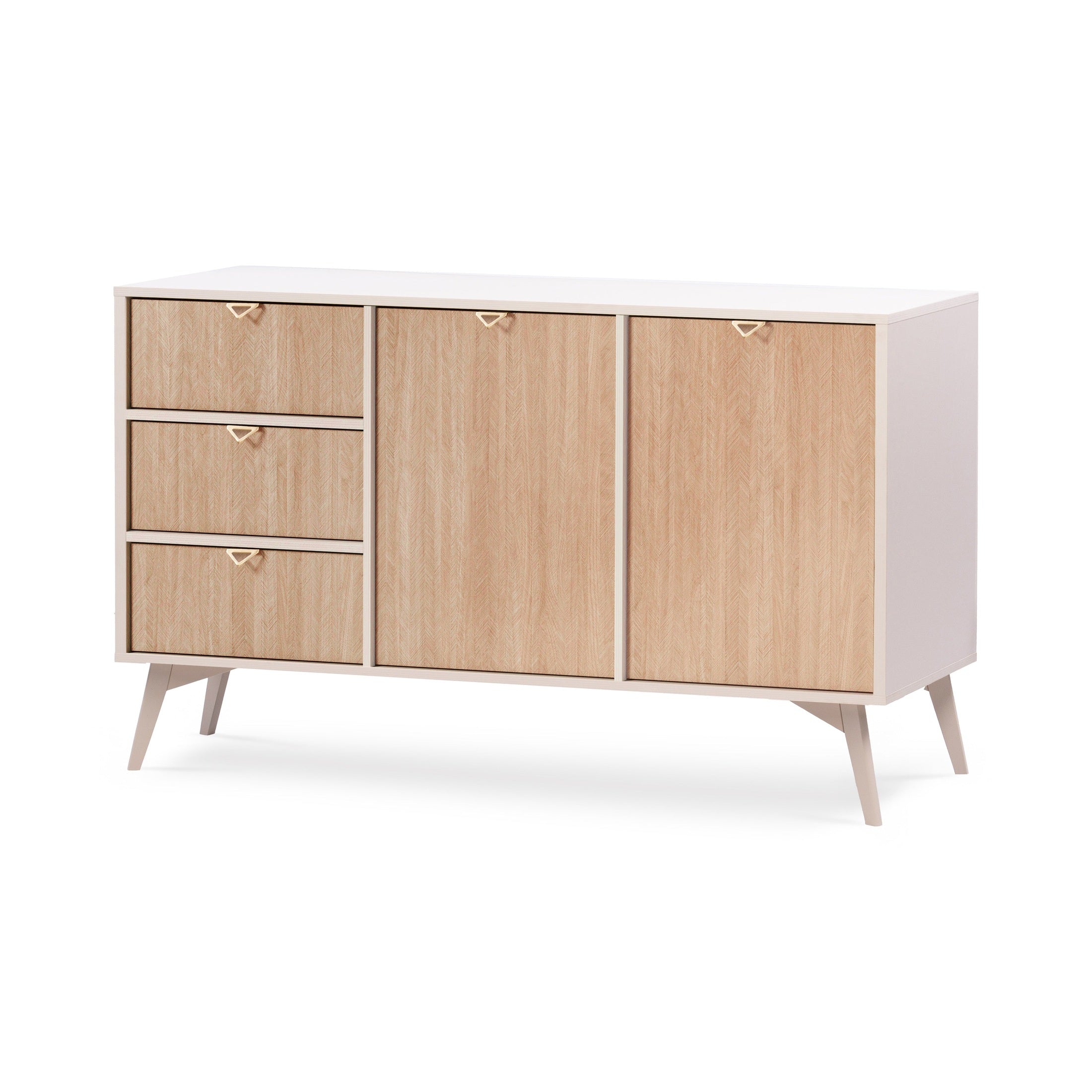 Komoda 158x80 z szufladami i szafkami w stylu japandi | Mandala Beż Piaskowy