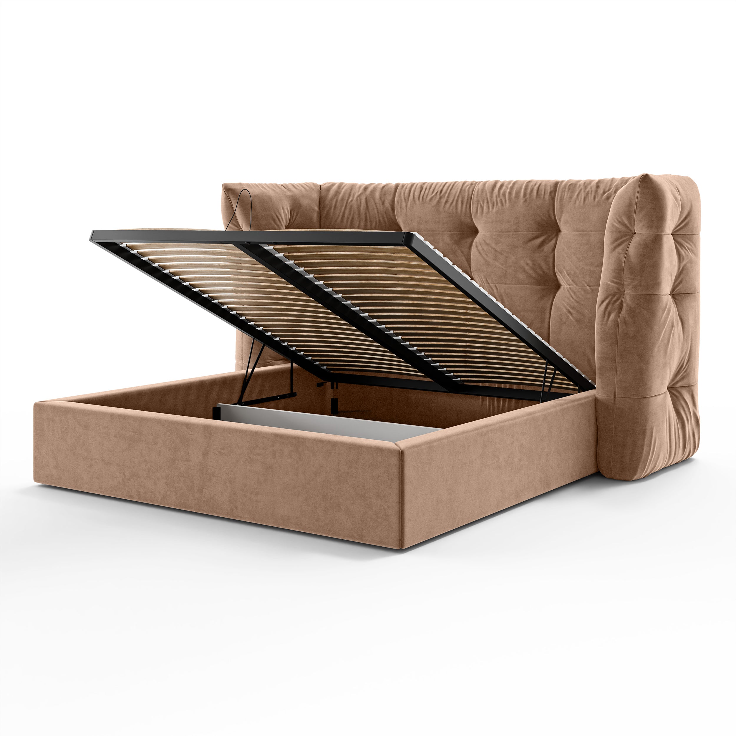 Tufted upholstered bed with storage in a glamour style | Diara