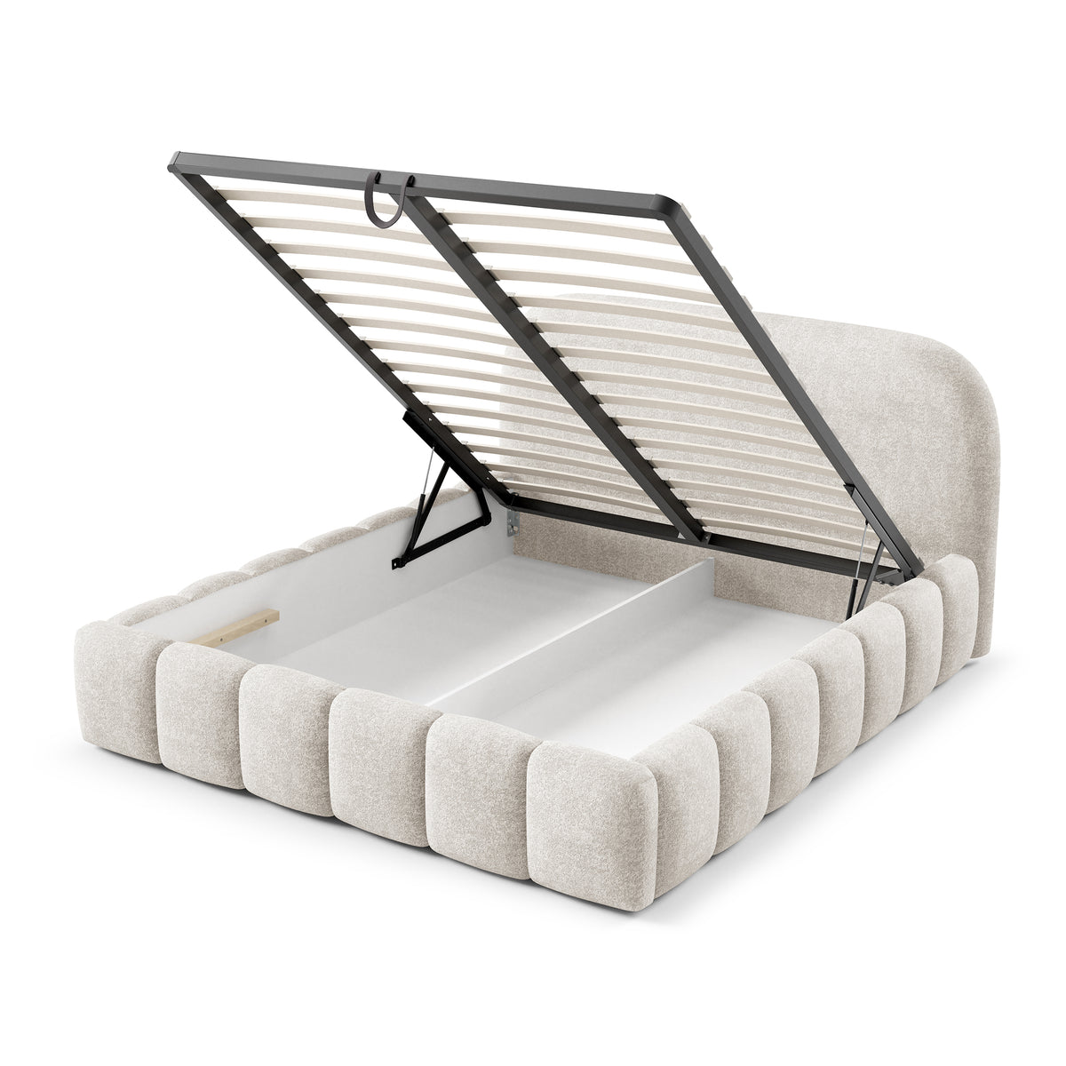 Upholstered bed with storage in a modern soft style, Monte fabric | Tegell
