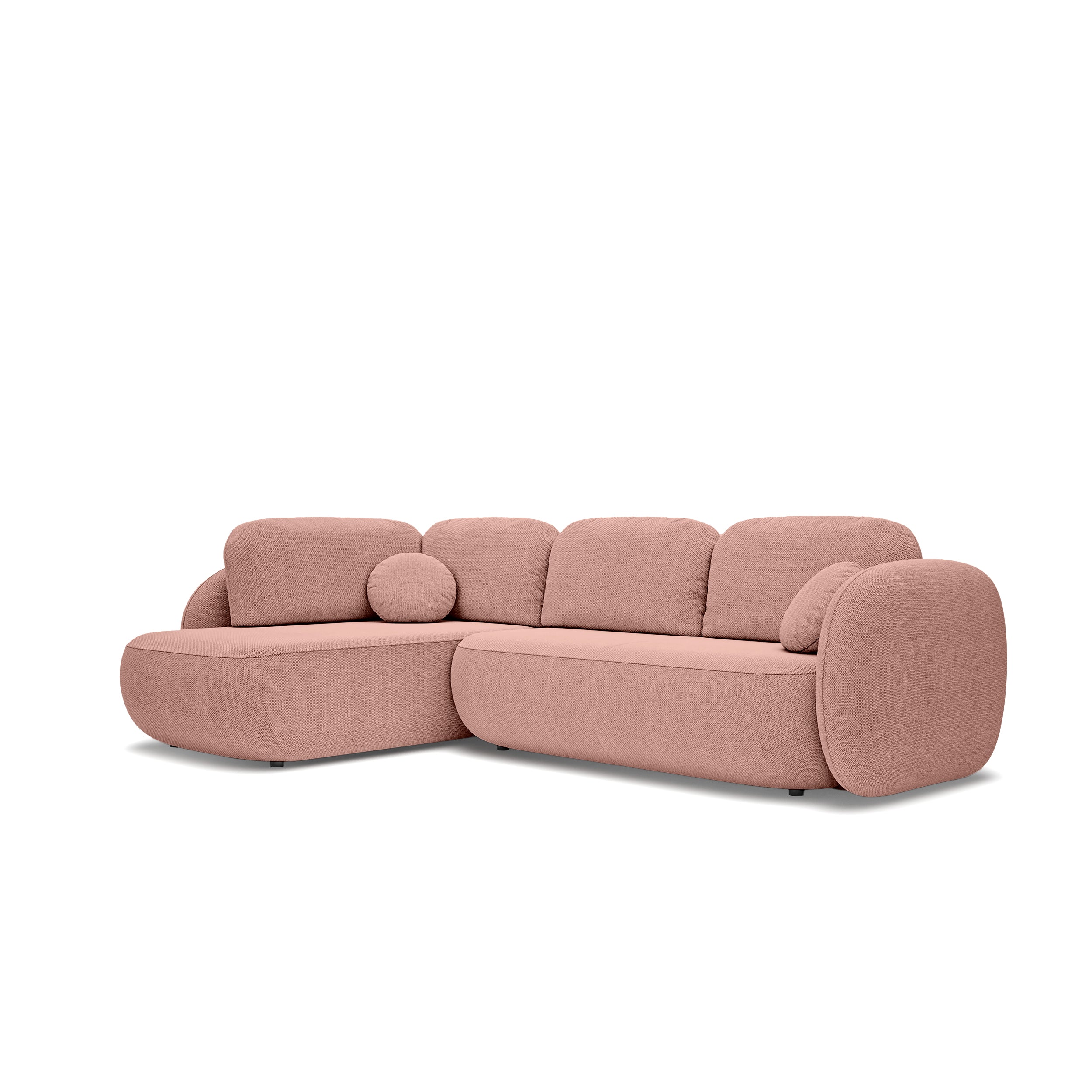 Narożnik z funkcją spania o powierzchni 123x250 w stylu organic modern | OLEMO Lewostronny Różany Beż (ARAGON 62)