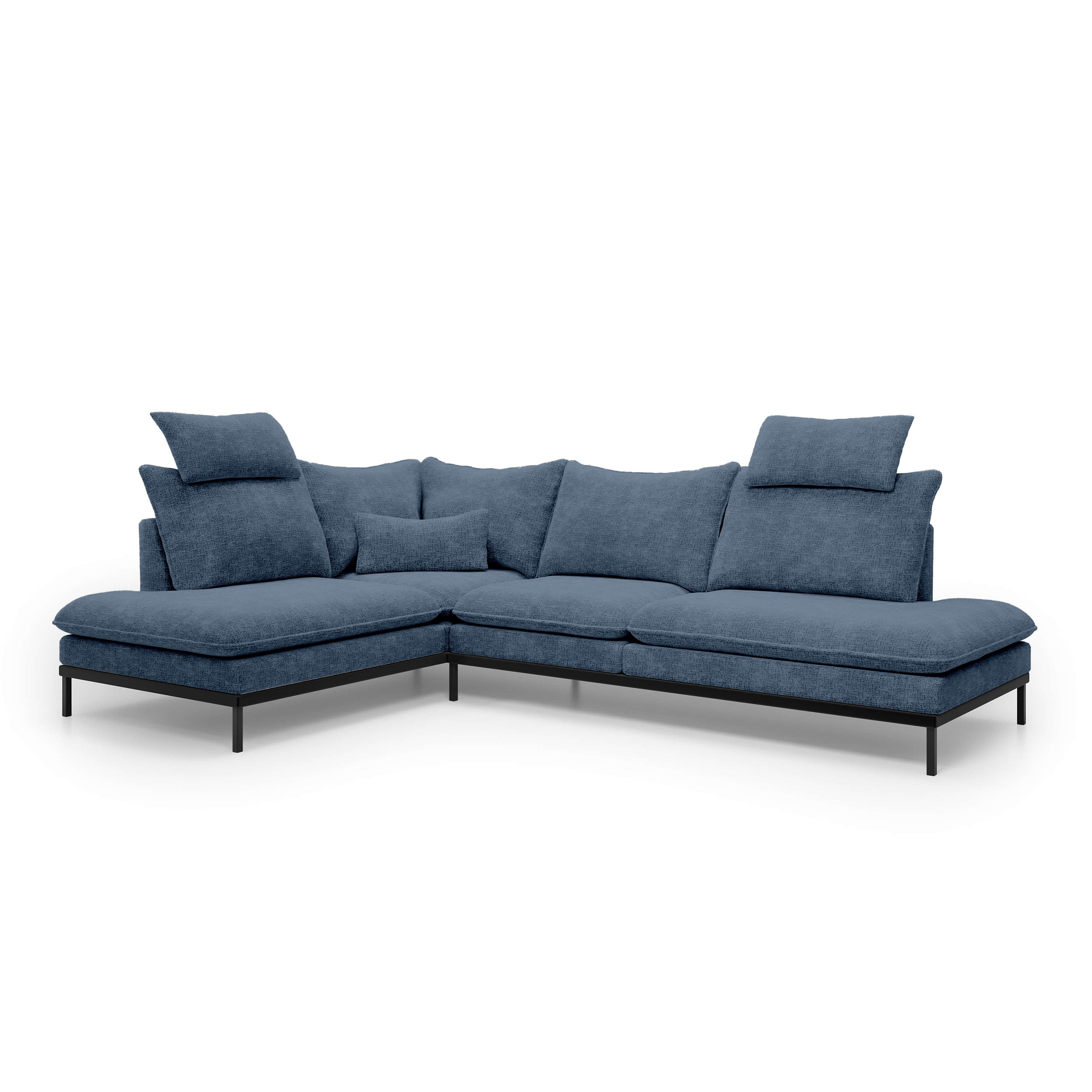 Narożnik Premium 4-osobowy 293×198 cm w stylu eleganckim | Leafy Lewostronna Granitowy Błękit (CREMONA 77)