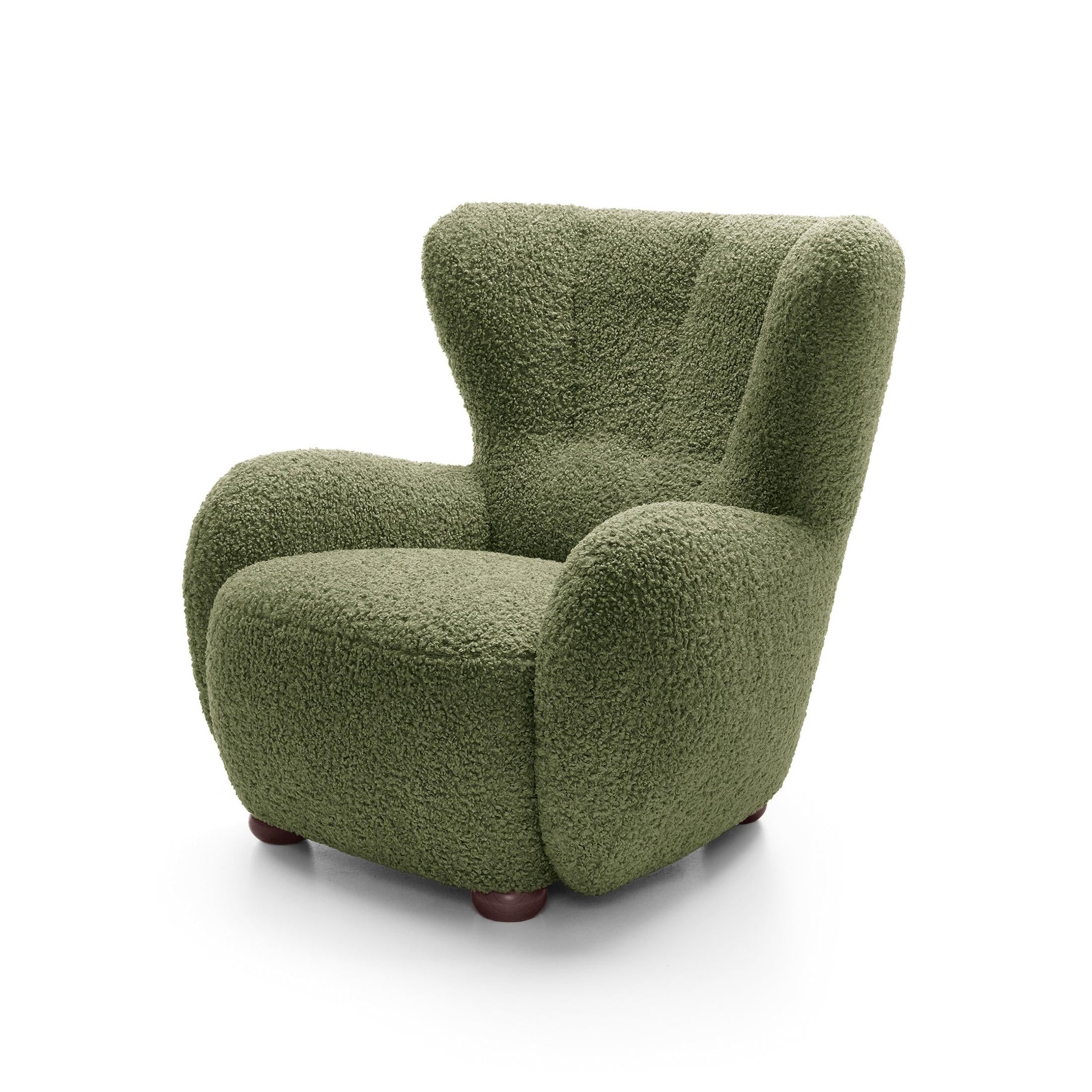 Fotel 88 cm do relaksu w stylu skandynawskim | Tedi Oliwkowa Zieleń (ROLF 14) Orzech