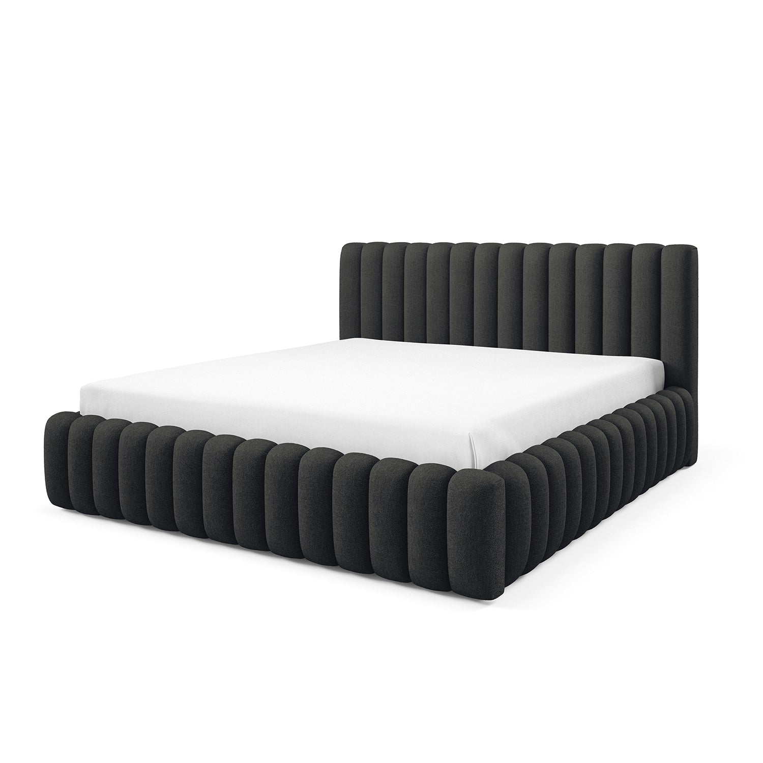 Upholstered bed with storage in a modern soft style, Doha fabric | Pastel