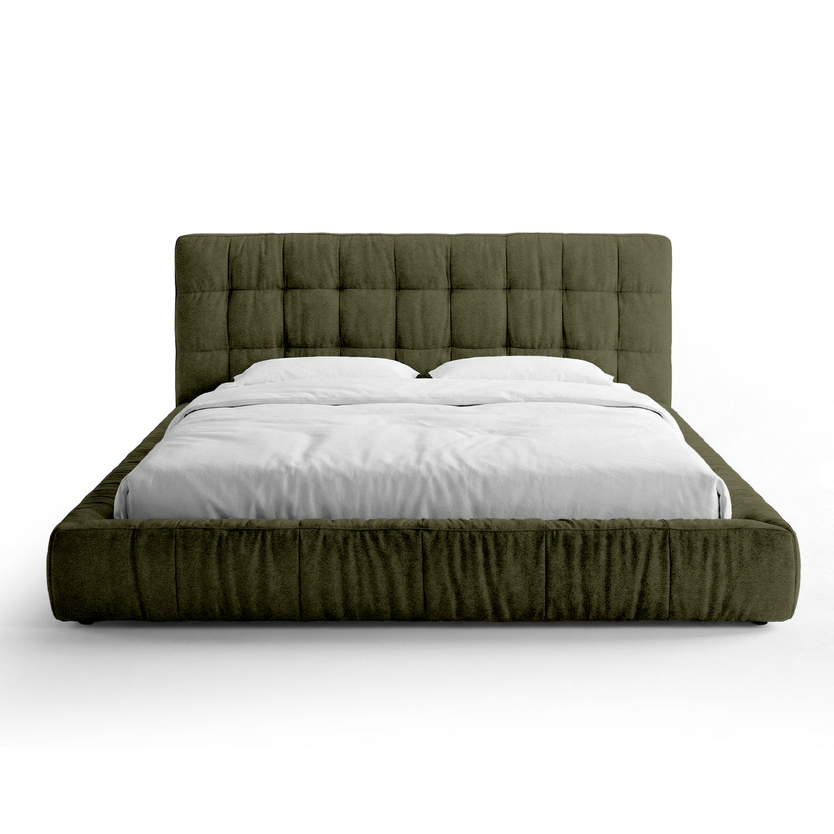 Quilted upholstered bed with a low frame in a modern style | Talaro