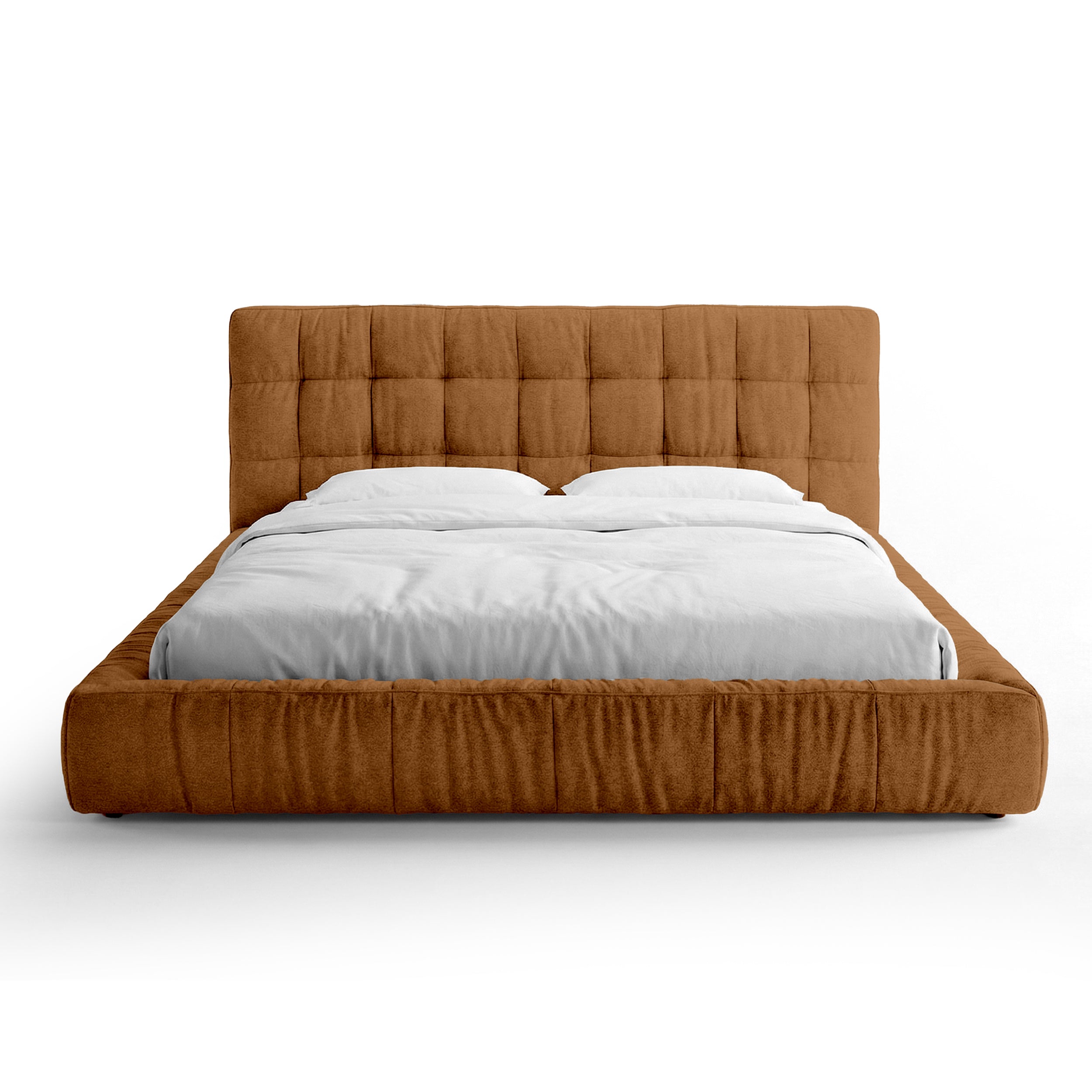 Quilted upholstered bed with a low frame in a modern style | Talaro