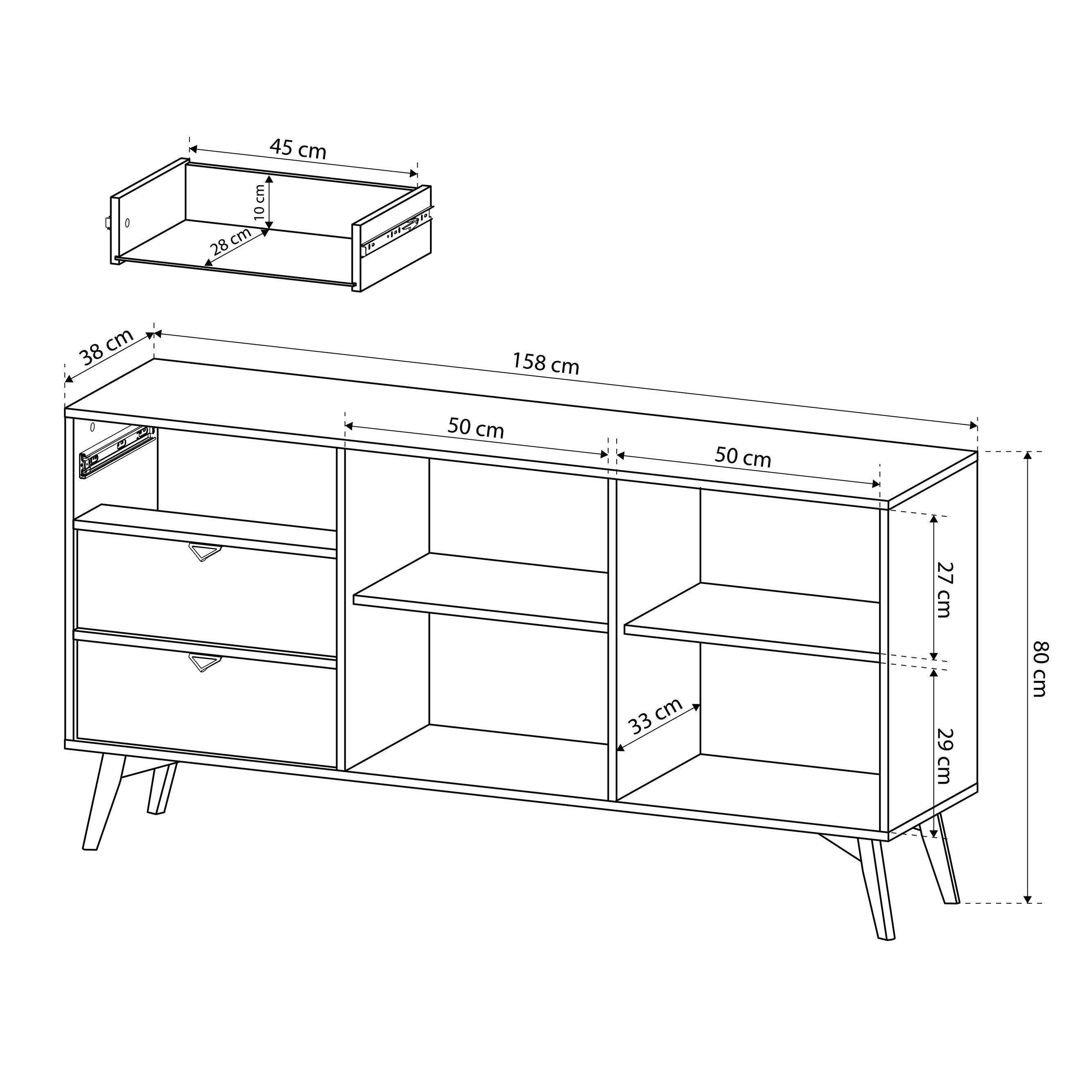 Sideboard 158x80 with drawers and cabinets in Japandi style | Mandala