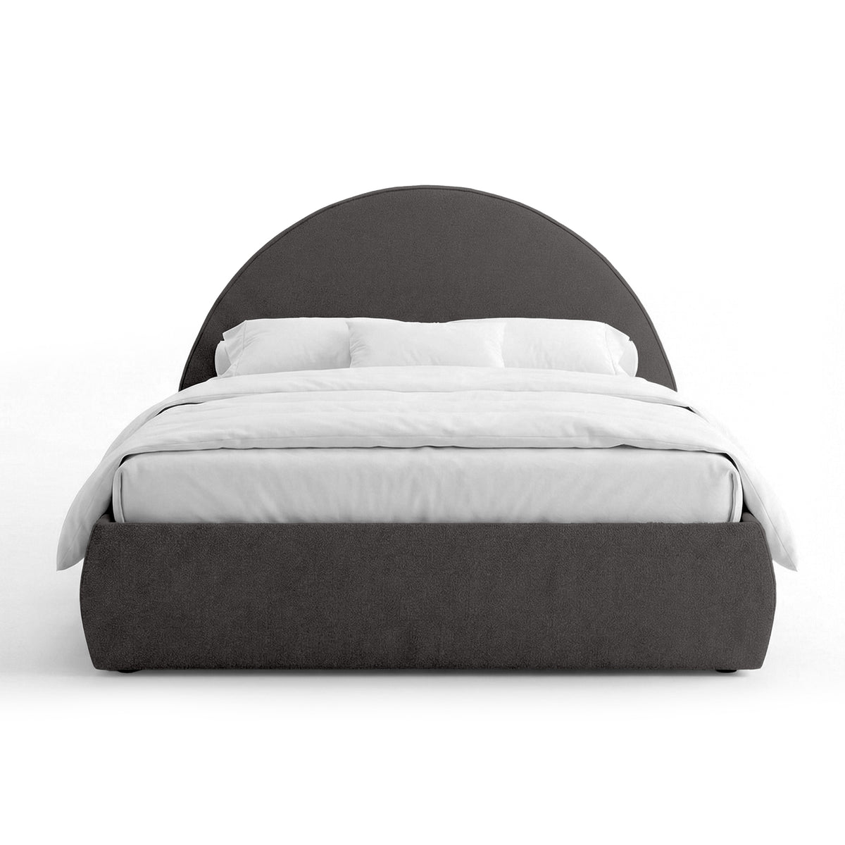 Upholstered bed with storage and a semicircular headboard in a modern style | Orizo