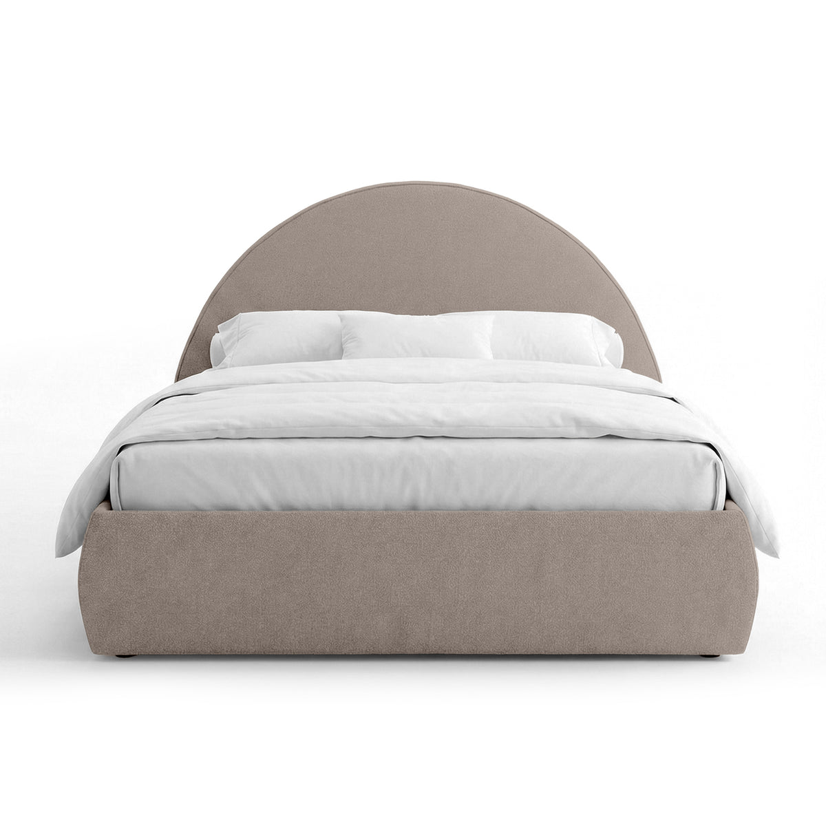 Upholstered bed with storage and a semicircular headboard in a modern style | Orizo
