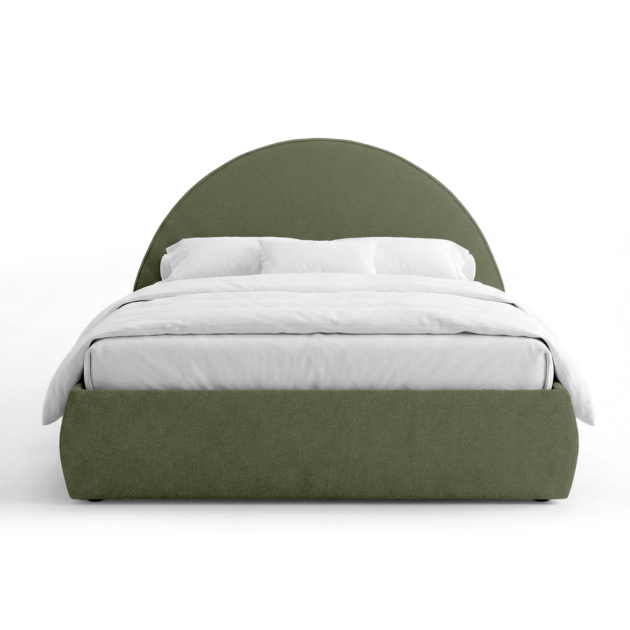 Upholstered bed with storage and a semicircular headboard in a modern style | Orizo