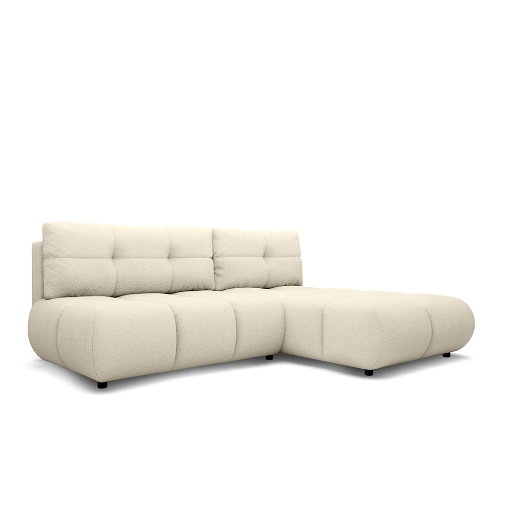 Narożnik z funkcją spania DL 230 cm w stylu nowoczesnym | Milorya Prawostronna Kremowa Poświata (NOW OR NEVER 02)
