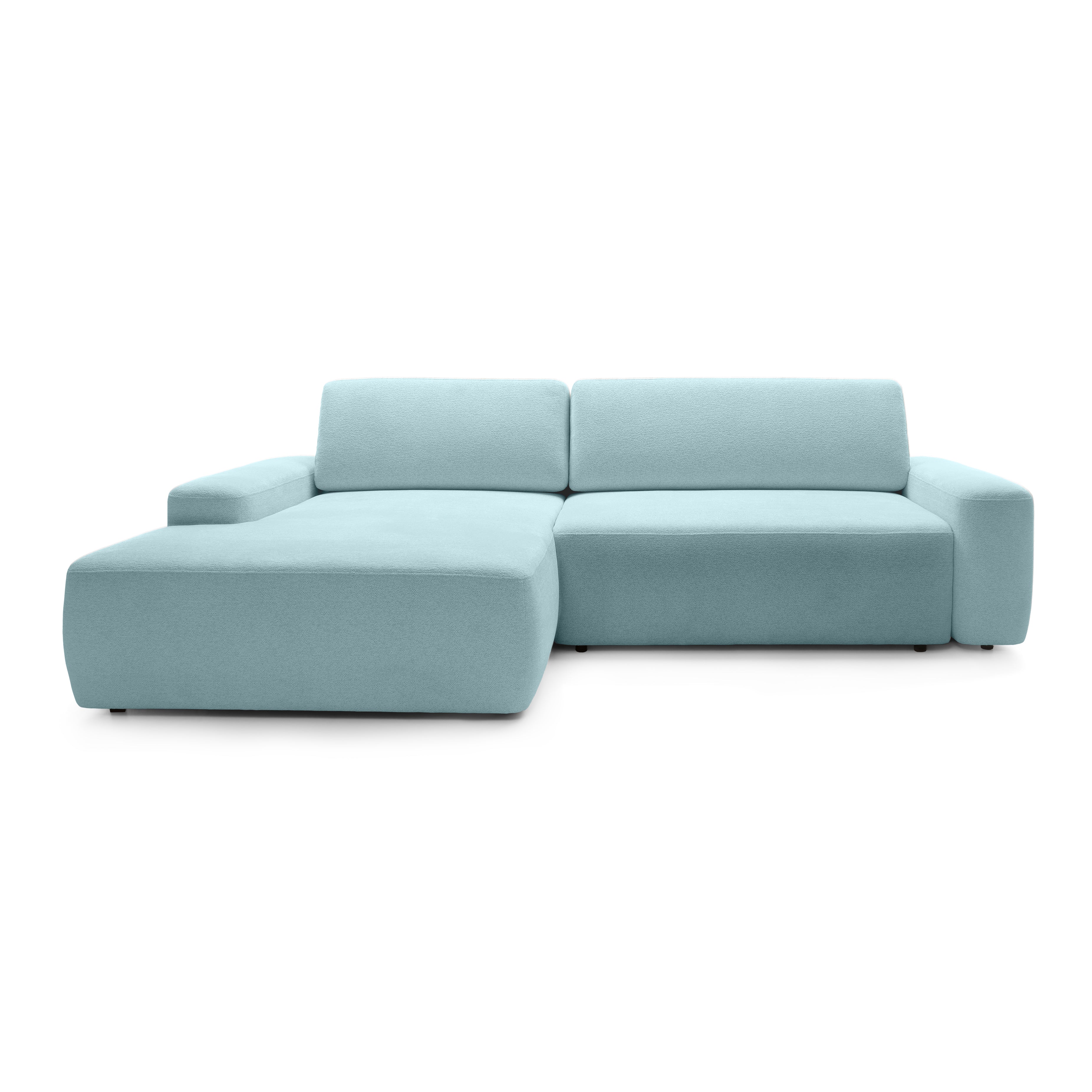 Narożnik z funkcją spania 3-osobowy 125x210 w stylu nowoczesnym | Bamby Lewostronny Porcelanowy Błękit (RAVEN 80)