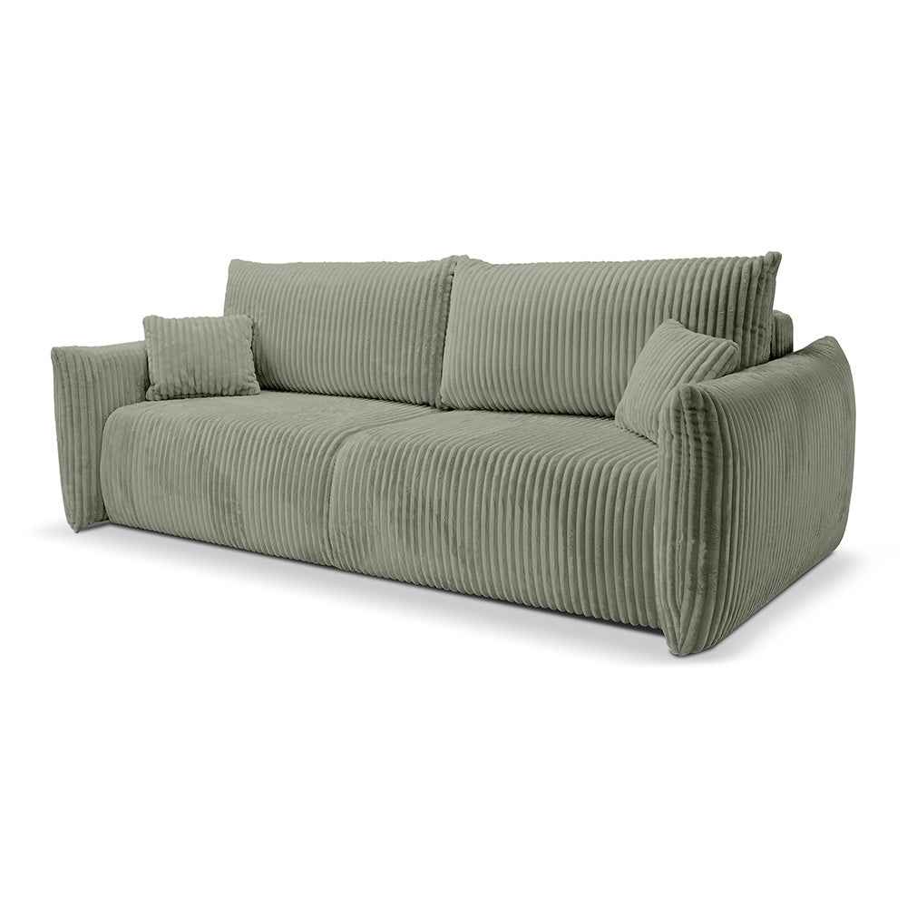 Sofa 3-osobowa z funkcją spania 145x200 z pojemnikiem w stylu nowoczesnym | ALLORO Szałwia Kamienna (TILIA 37)