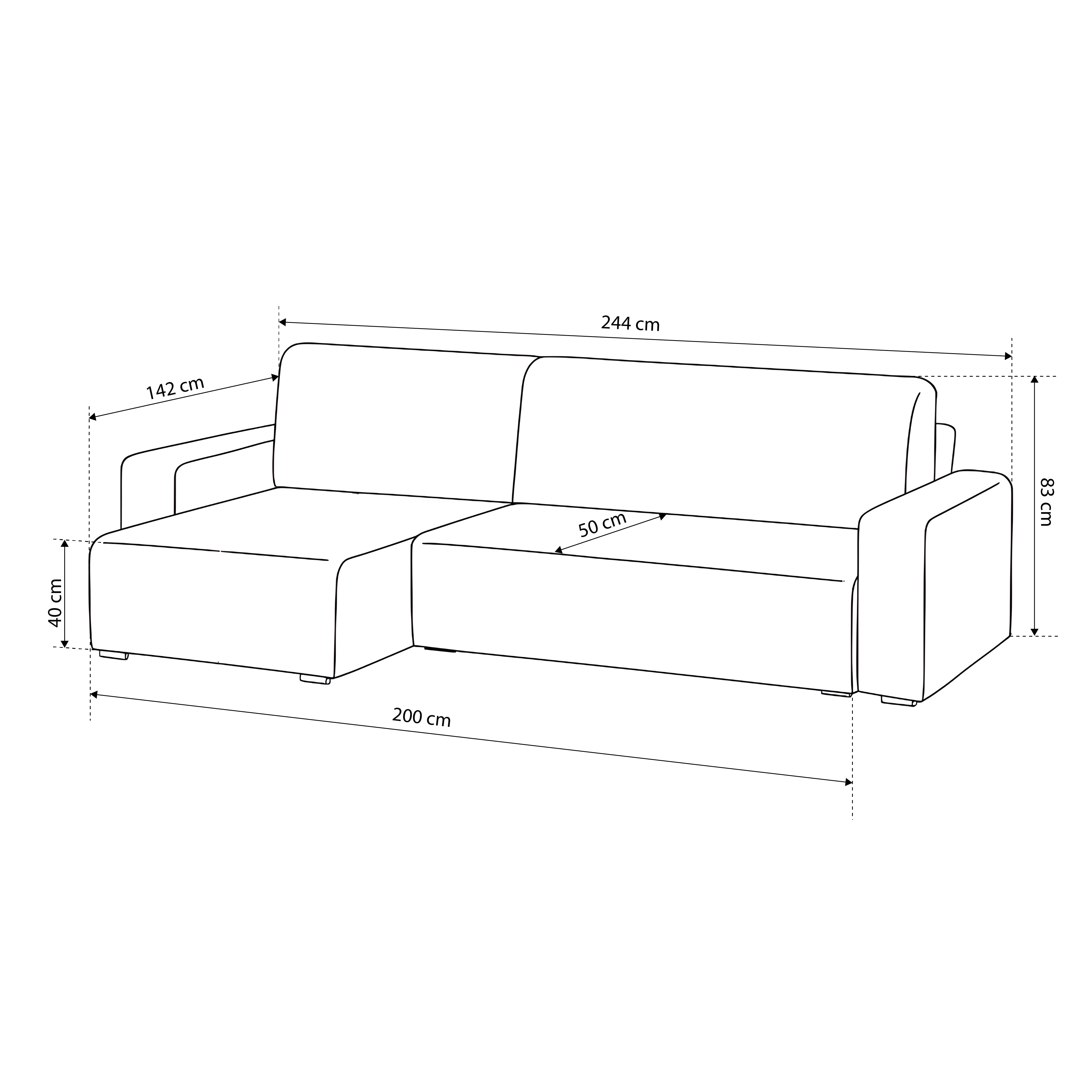 Universal corner sofa with sleeping function 3-seater 200x142–154 in loft style | Kingi