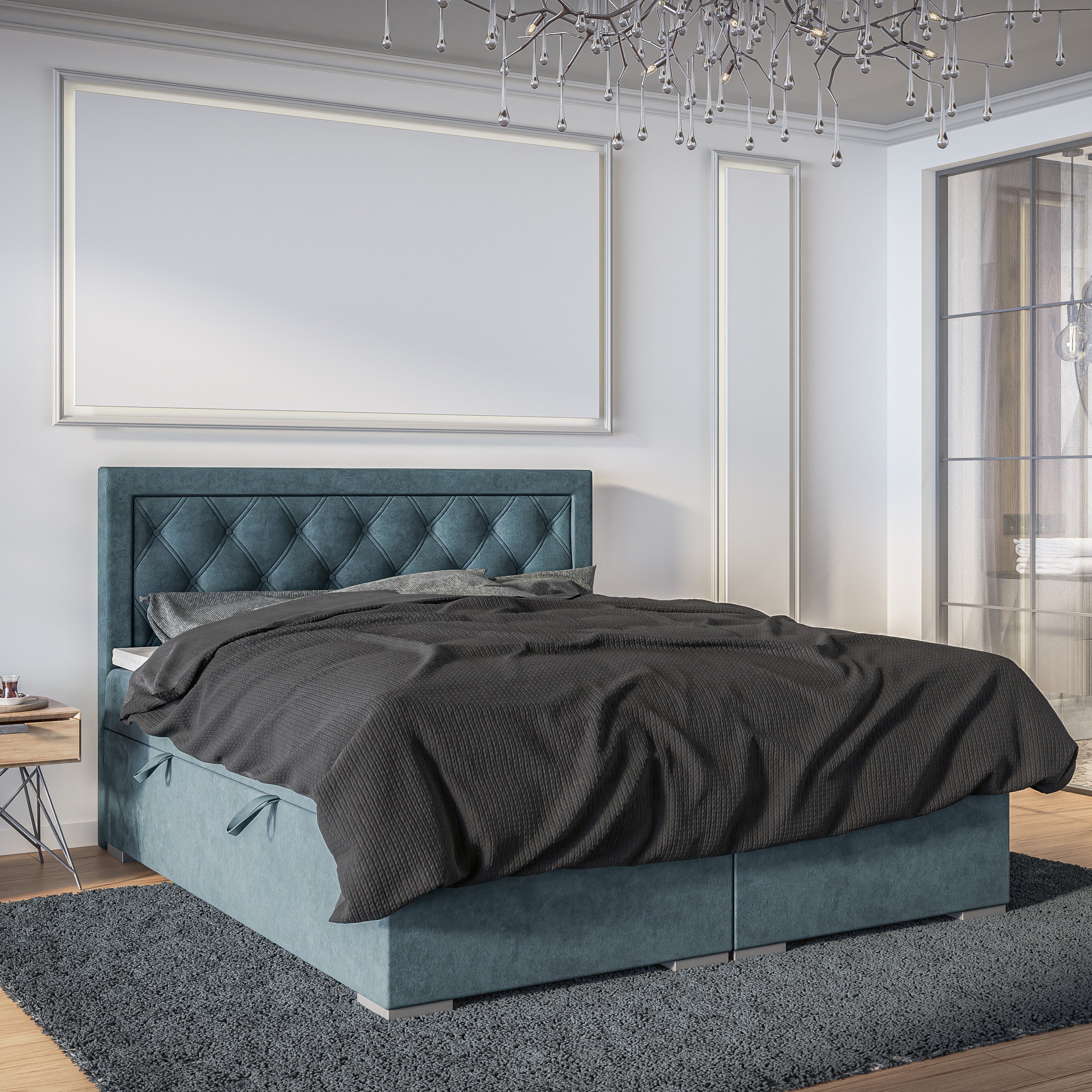 Diamond-tufted continental bed with two storage compartments in a glamour style | Santia