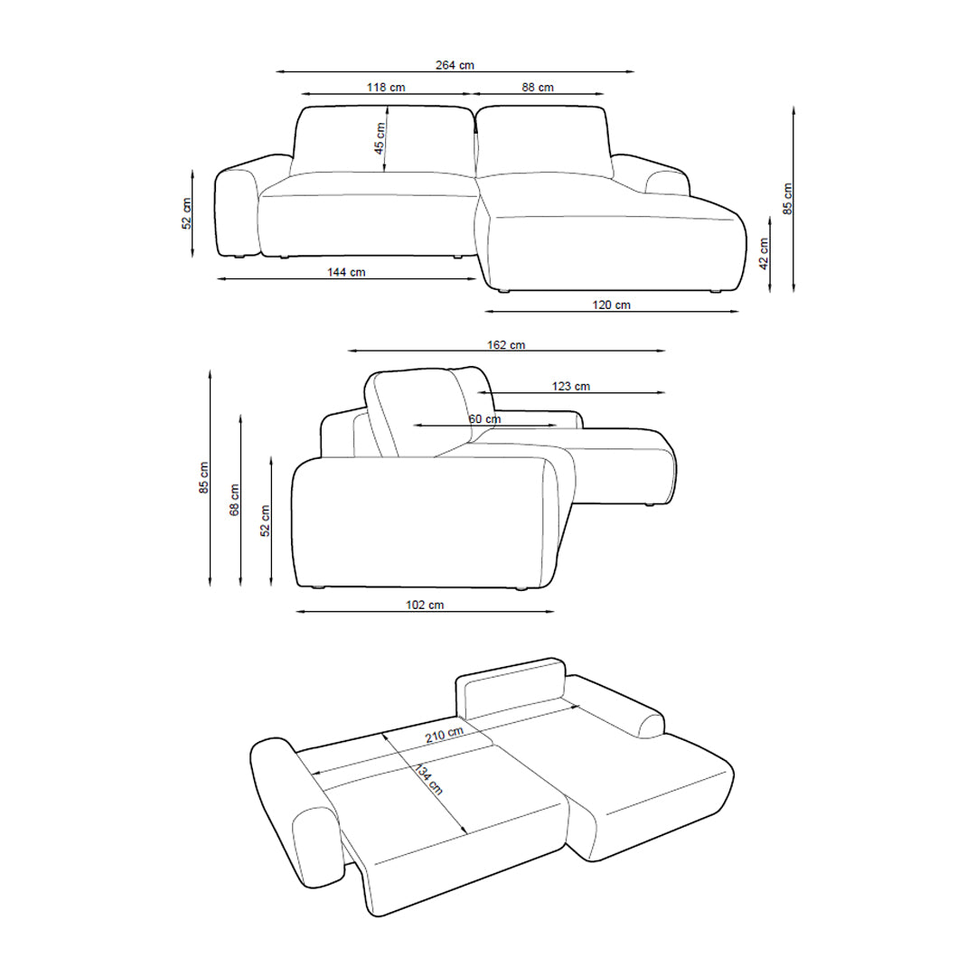 Corner sofa with sleeping function 125x200 with storage in modern style | Dori