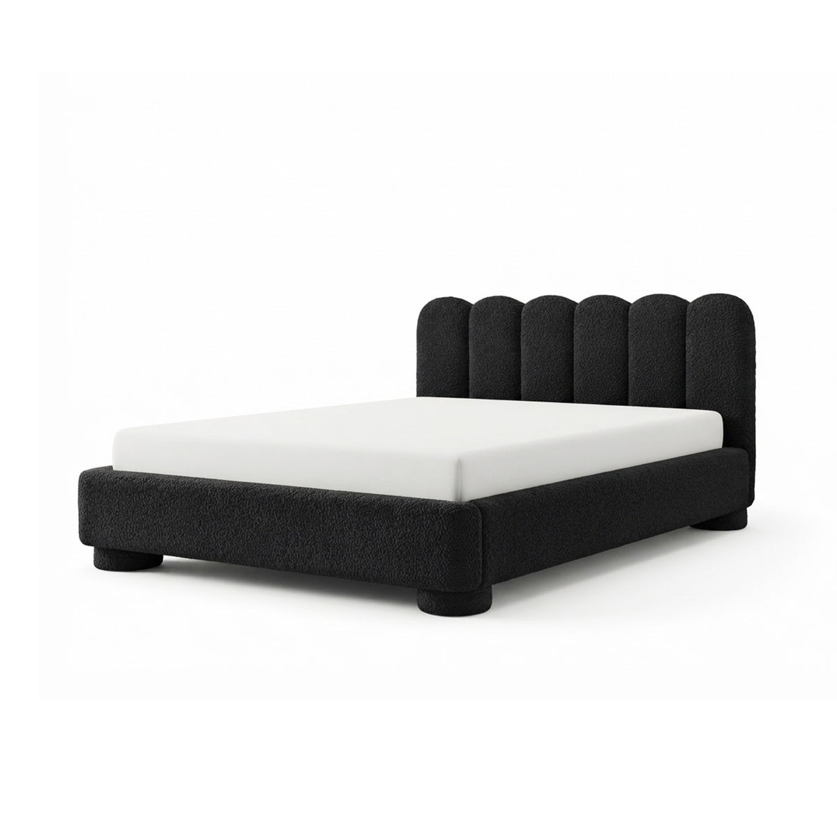 Lattri upholstered bed 120x200–200x200 with storage in modern organic style, Coral fabric – colour Volcanic Black (CORAL 60) | Pillovely