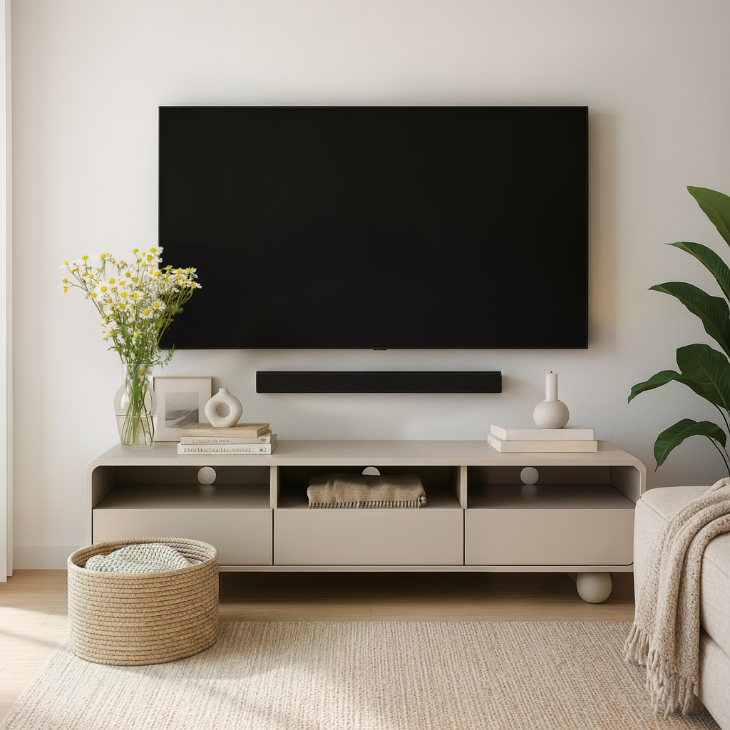 Szafka RTV 160x44 w stylu japandi | Ballo
