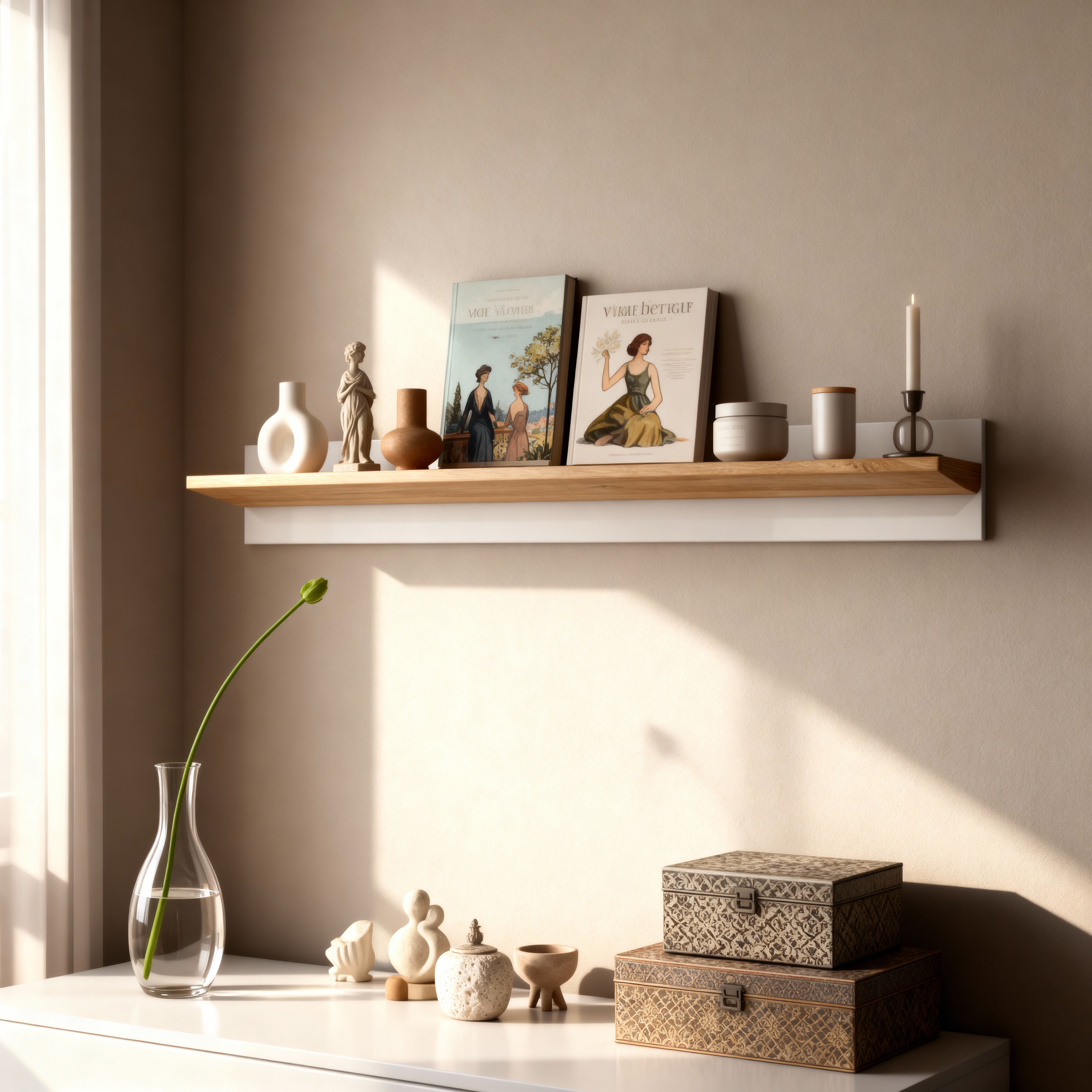 Półka ścienna do salonu i sypialni 138x20 cm w stylu nowoczesnym – wisząca, minimalistyczna | Armelia