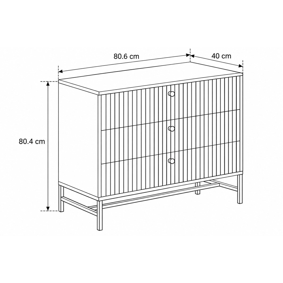 Bambouz chest of drawers 81x81 – dimensional drawing showing width, height and depth