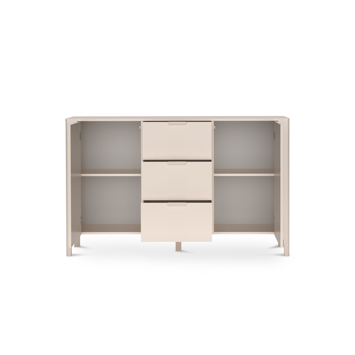 EKLIPSO sideboard 153x95 with herringbone fronts in a modern style, colour Cashmere – open view | Pillovely