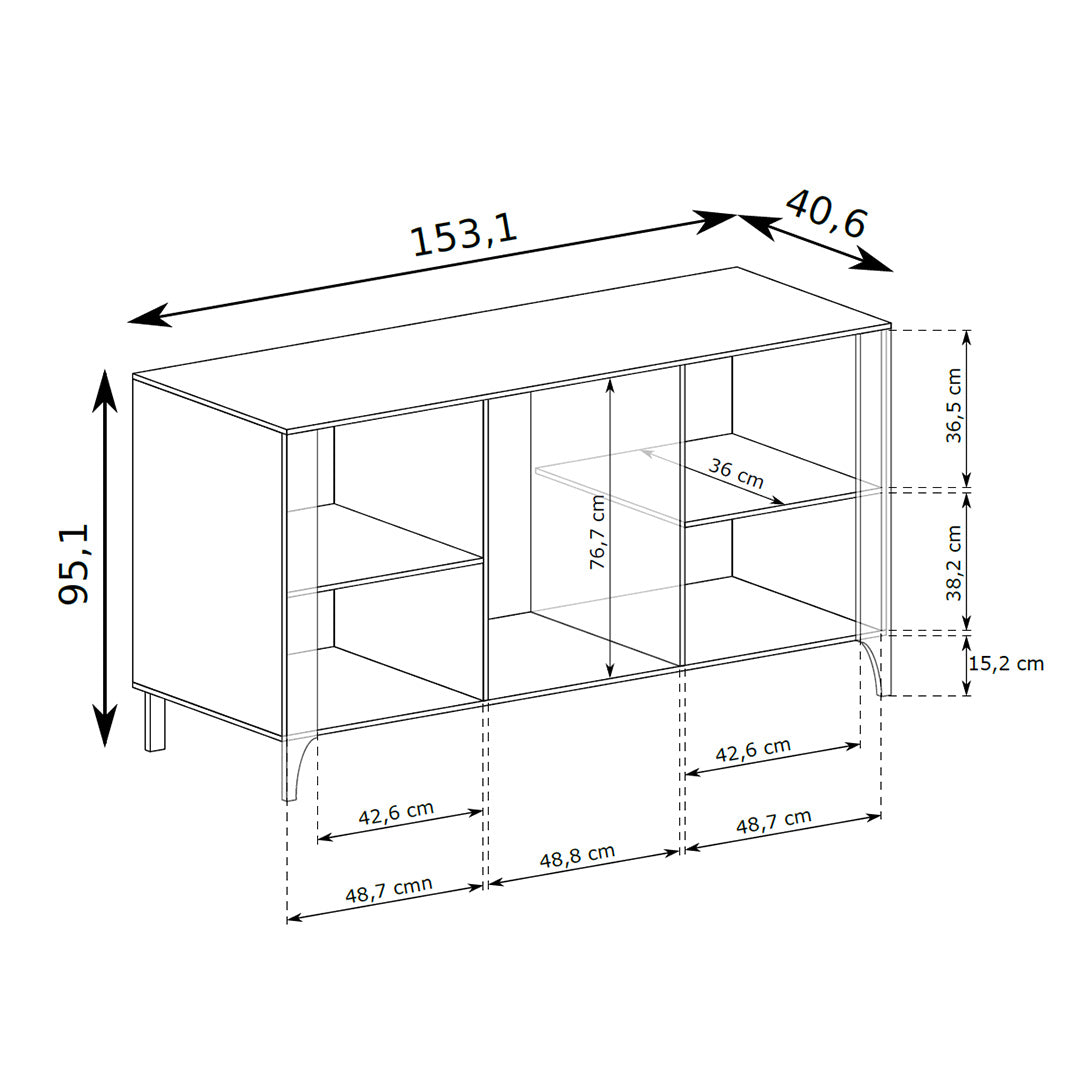 EKLIPSO sideboard 153x95 with herringbone fronts in a modern style – dimension drawing | Pillovely