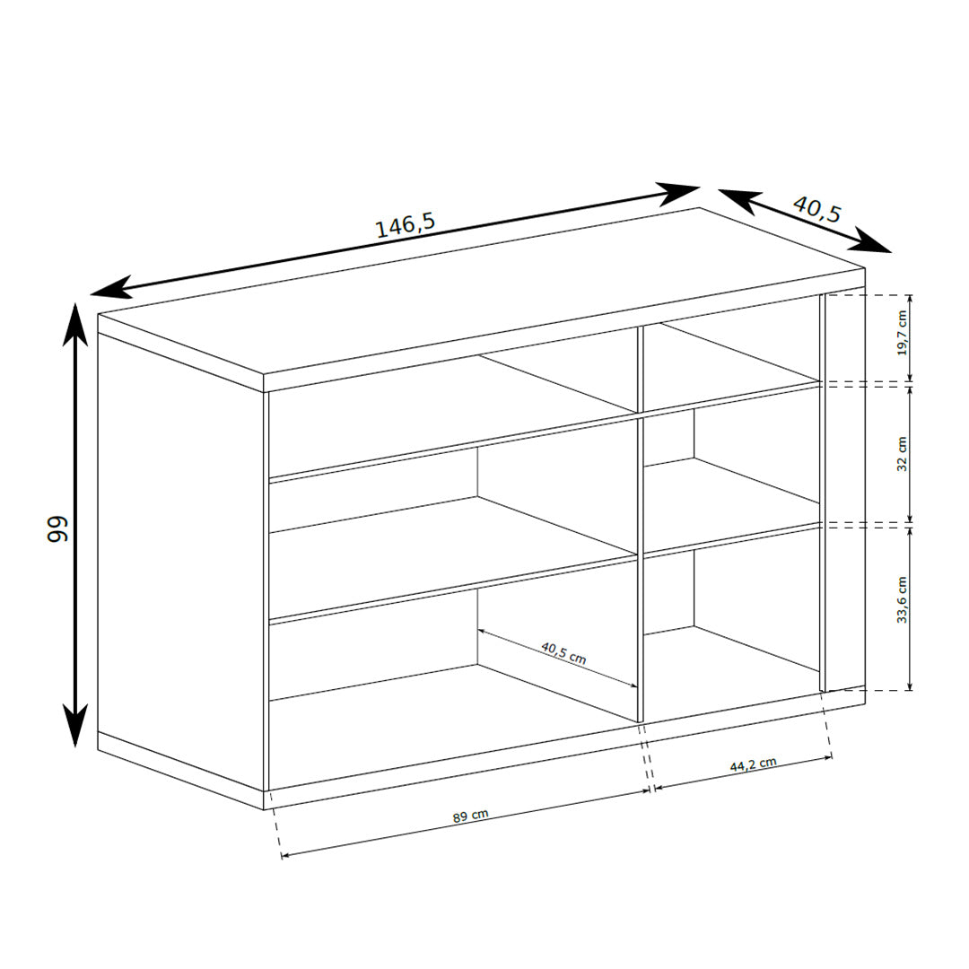 Korin sideboard 147x99 – dimension drawing with width, height and depth