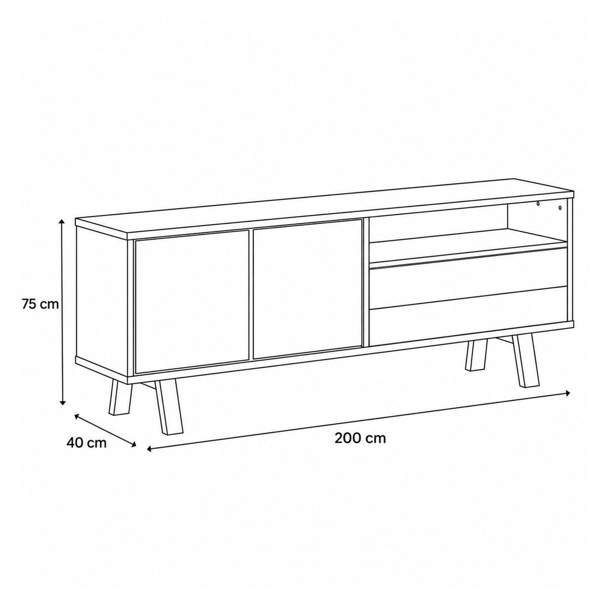 Lurisse chest of drawers 200x75 – dimensional drawing showing width, height and depth