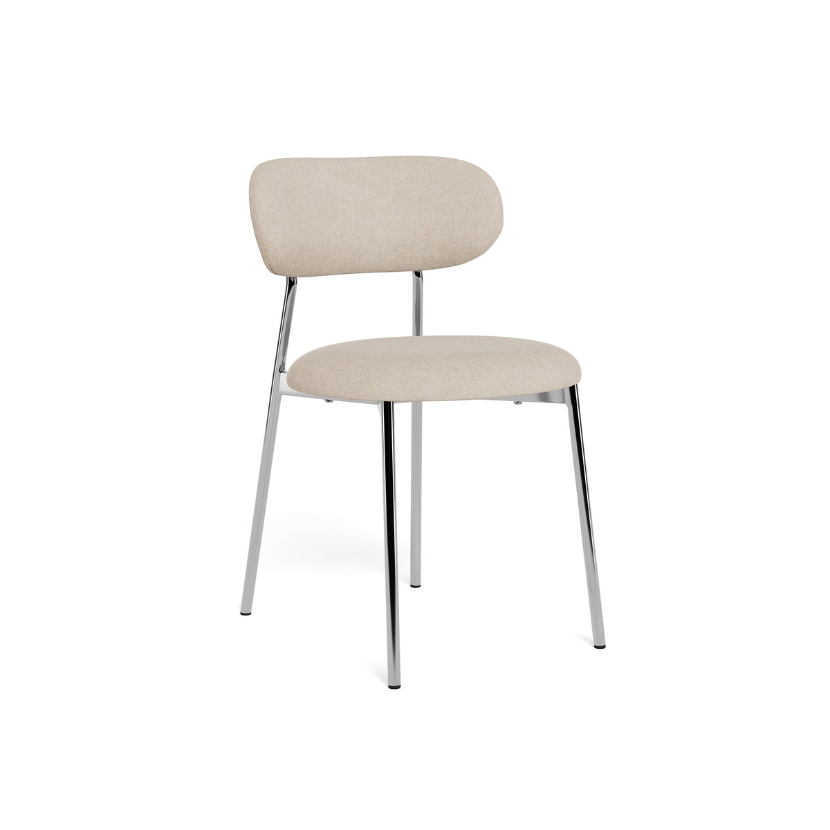 Dotto Chair 47x79 Sand with bias binding – a light-coloured upholstered chair on chrome legs