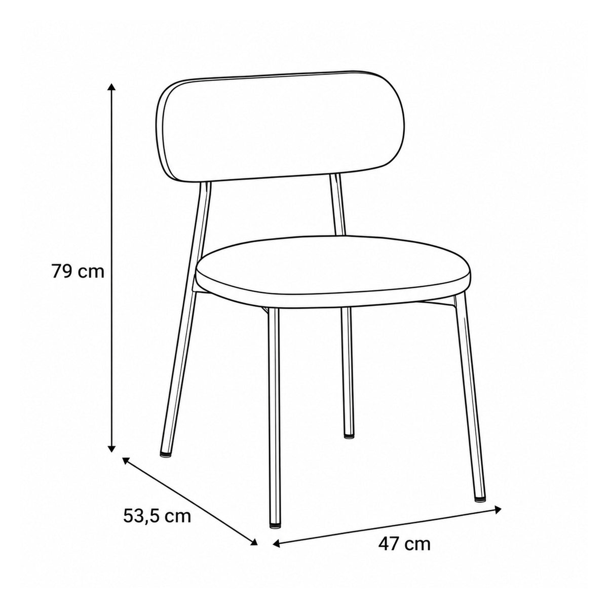 Dotto 47x79 chair – dimensional drawing showing width, height and depth