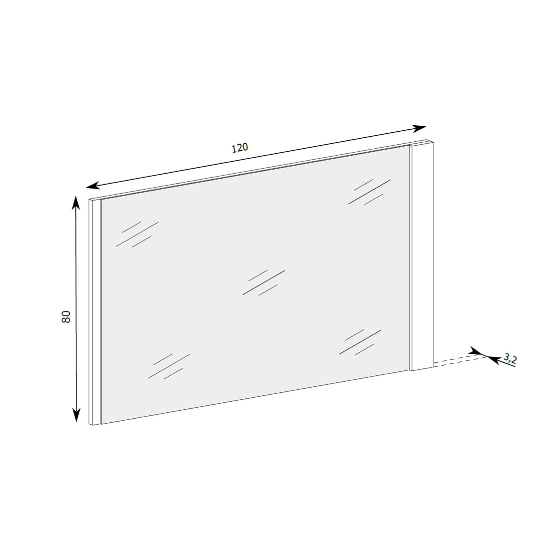 Korin mirror 120x80 – dimension drawing with width, height and thickness