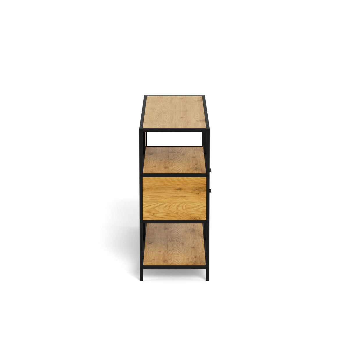Skeleto low bookcase 114x78 Wild Oak – side view, depth 35 cm and steel frame