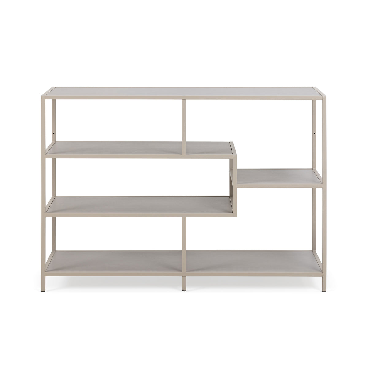 Skeleto bookcase 114x78, grey melamine, front view – grey shelves and frame in the same colour