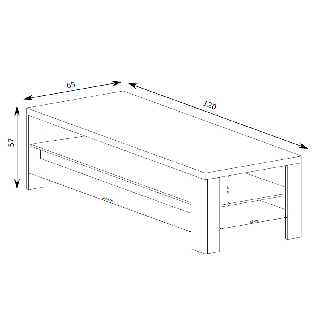 Korin coffee table 120x57 – dimension drawing with width, height and depth
