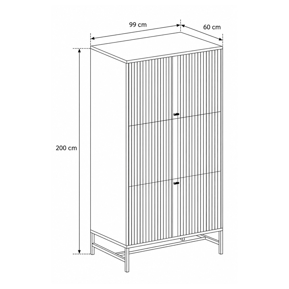Bambouz 99x200 wardrobe – dimensional drawing showing width, height and depth