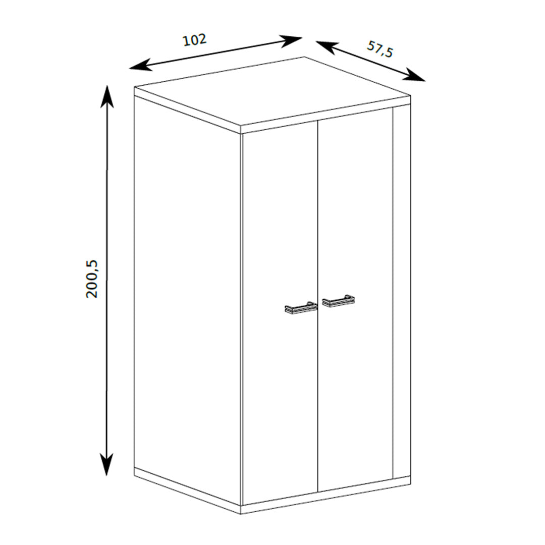 Korin wardrobe 201x102 – dimension drawing with width, height and depth