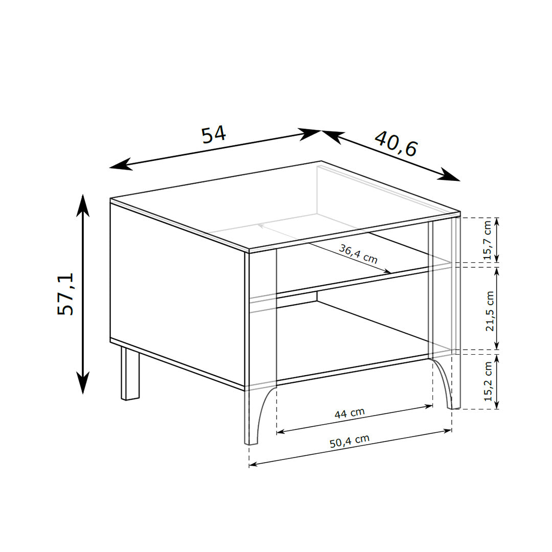 EKLIPSO bedside table 54x57 with an open niche in a modern style – dimension drawing | Pillovely