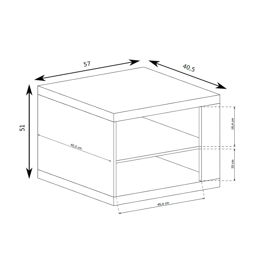 Korin bedside table 57x51 – dimension drawing with width, height and depth