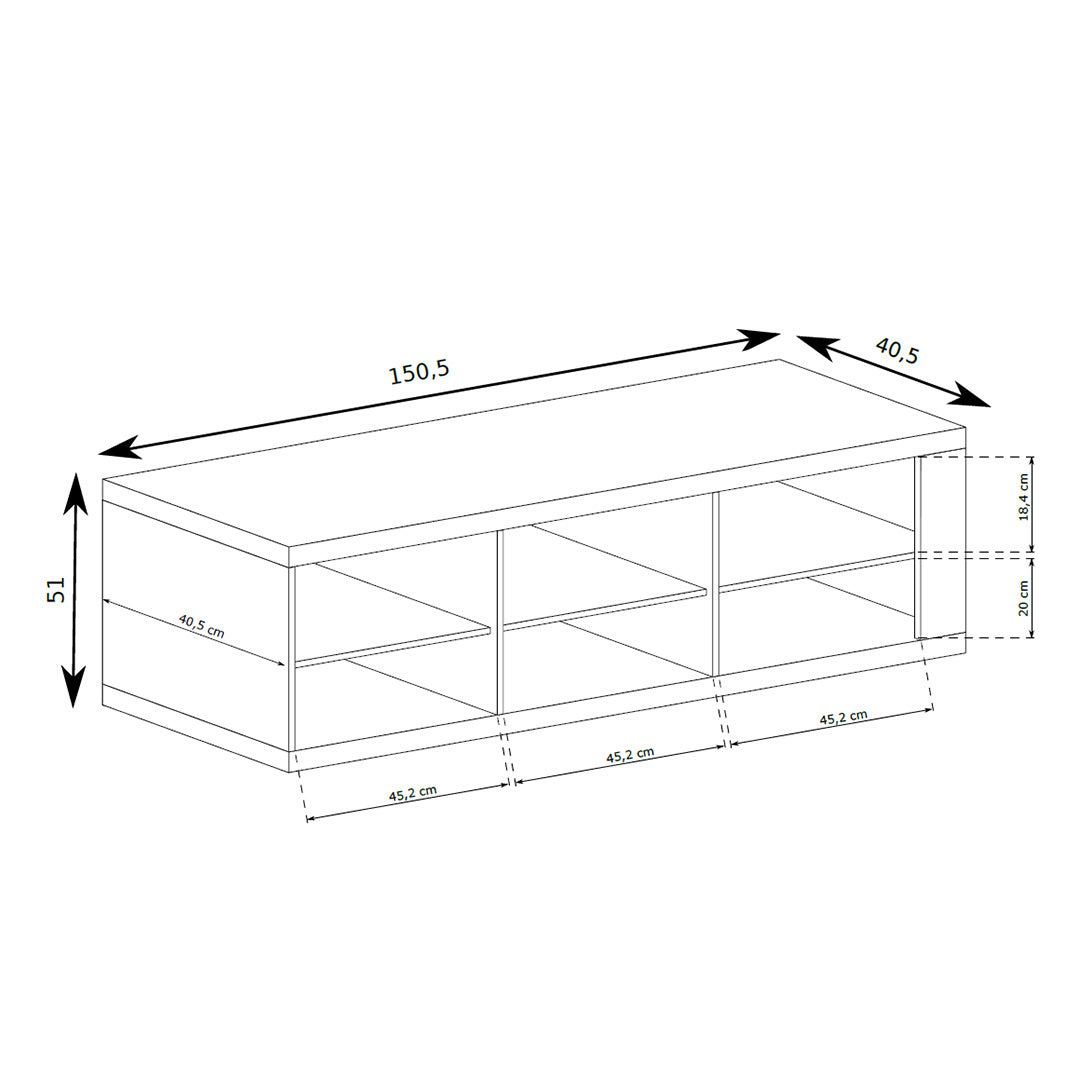 Korin TV cabinet 151x51 – dimension drawing with width, height and depth
