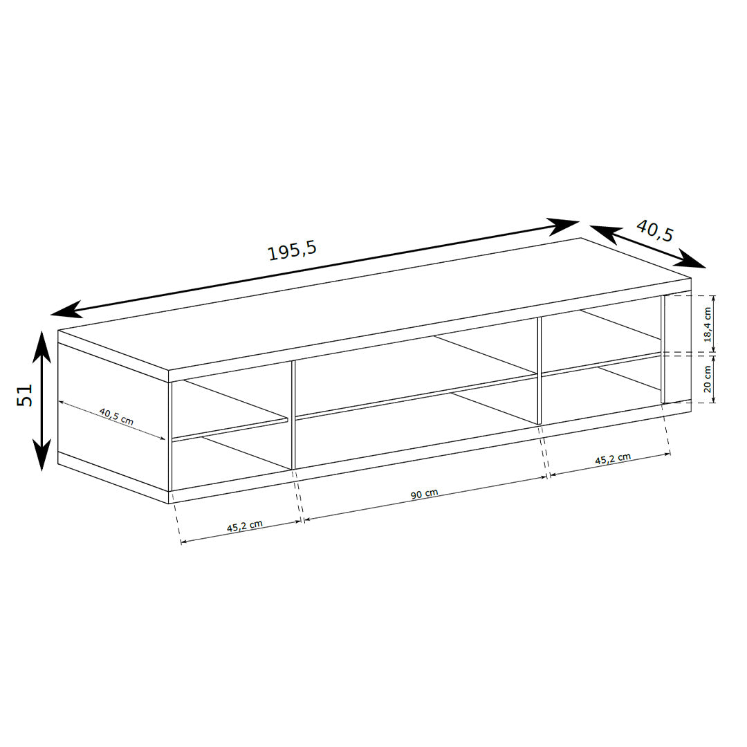 Korin TV cabinet 196x51 – dimension drawing with width, height and depth