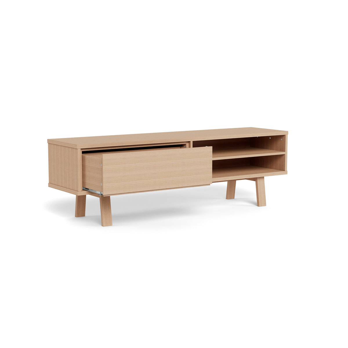 Lurisse TV cabinet, 160x50, bleached oak with a push-to-open drawer – a spacious TV cabinet for the living room