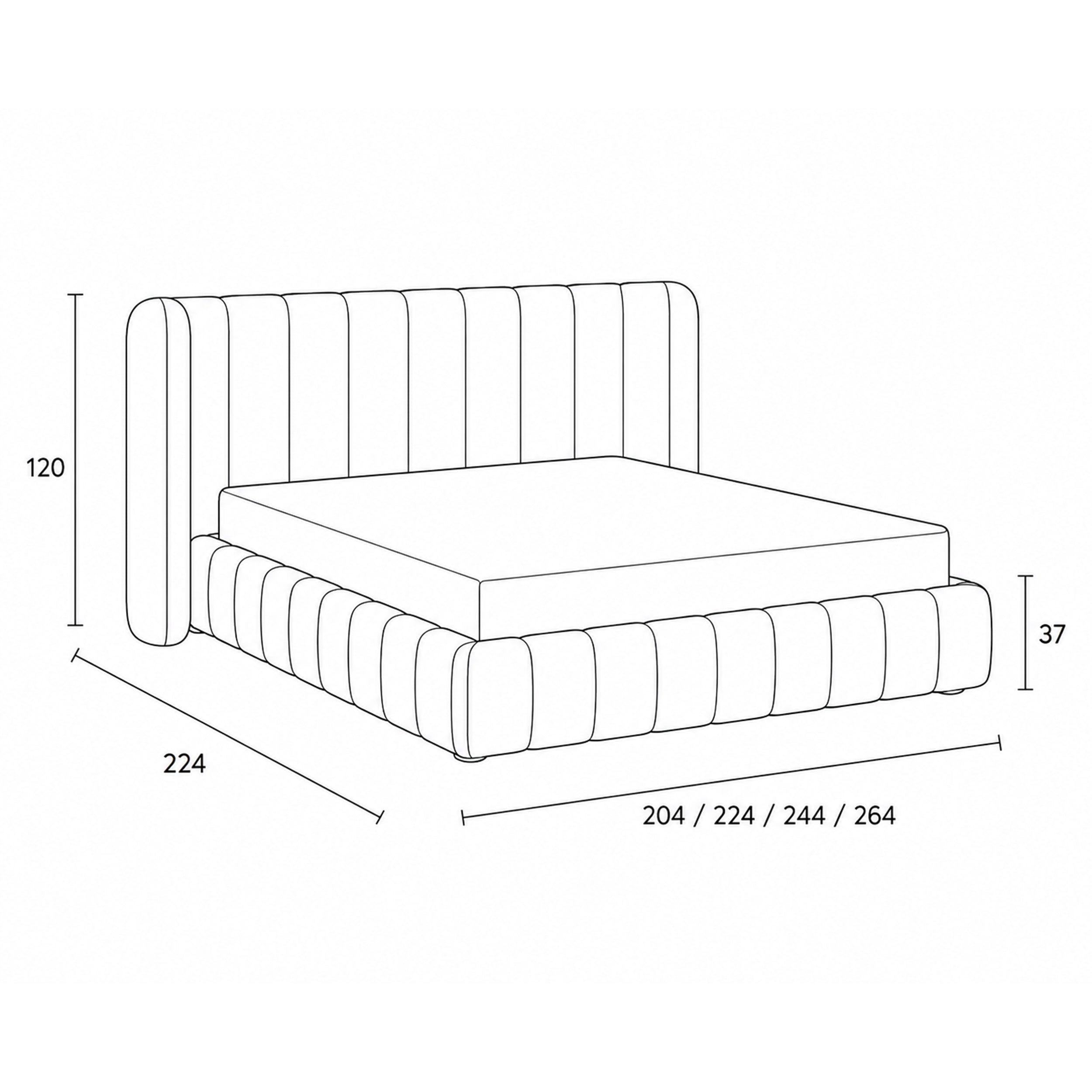 Upholstered bed with vertical tufting and storage in a modern soft style | Gianda